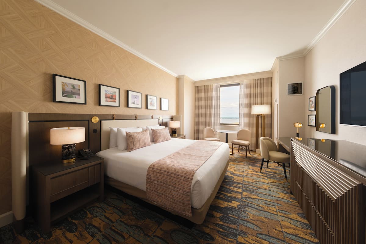 Hypo-allergenic bedding, in-room safe, blackout curtains