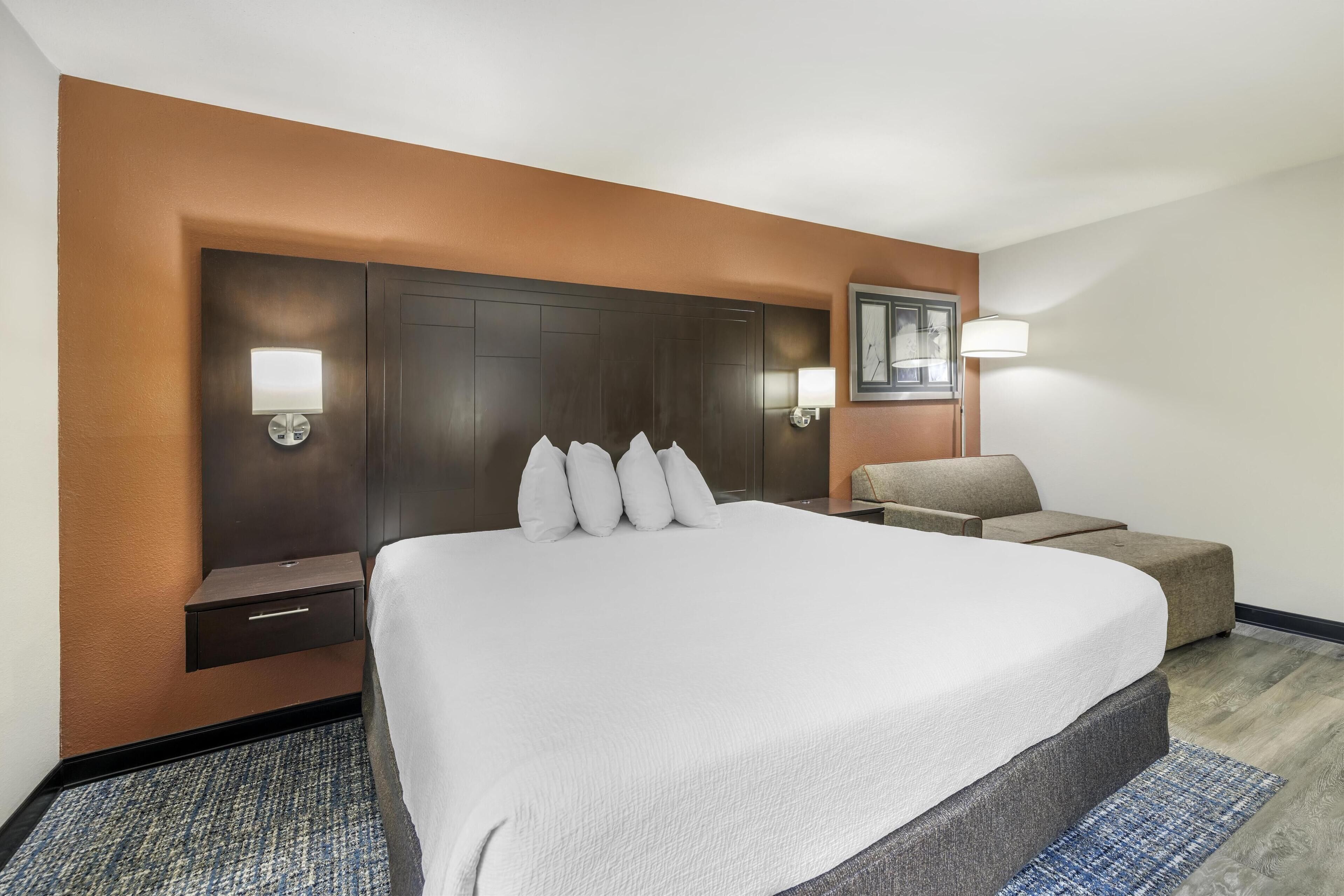 premium bedding, pillow-top beds, desk, iron/ironing board