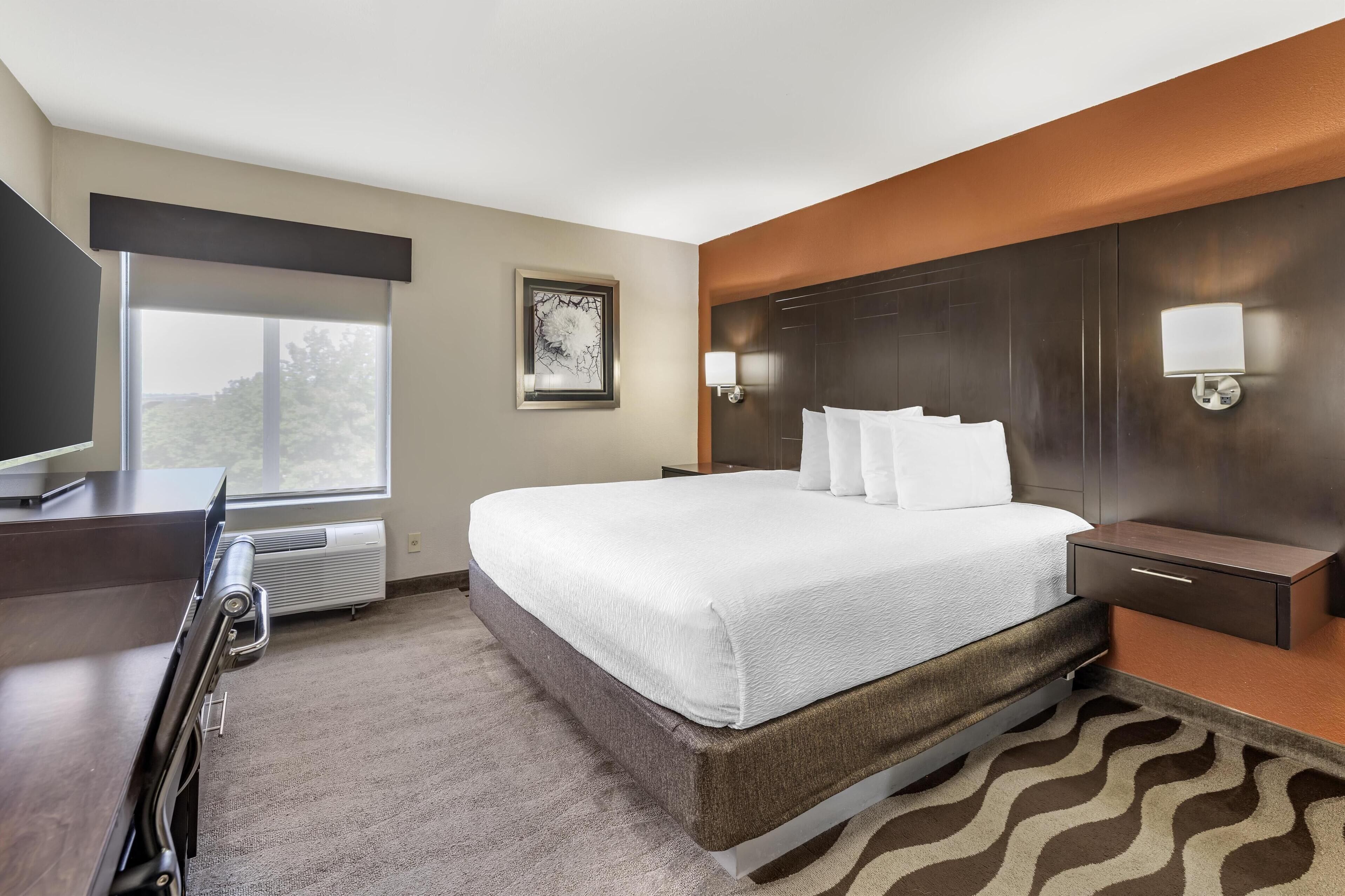 premium bedding, pillow-top beds, desk, iron/ironing board