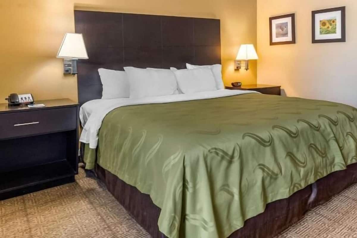 Escritorio, cortinas blackout y tabla de planchar con plancha