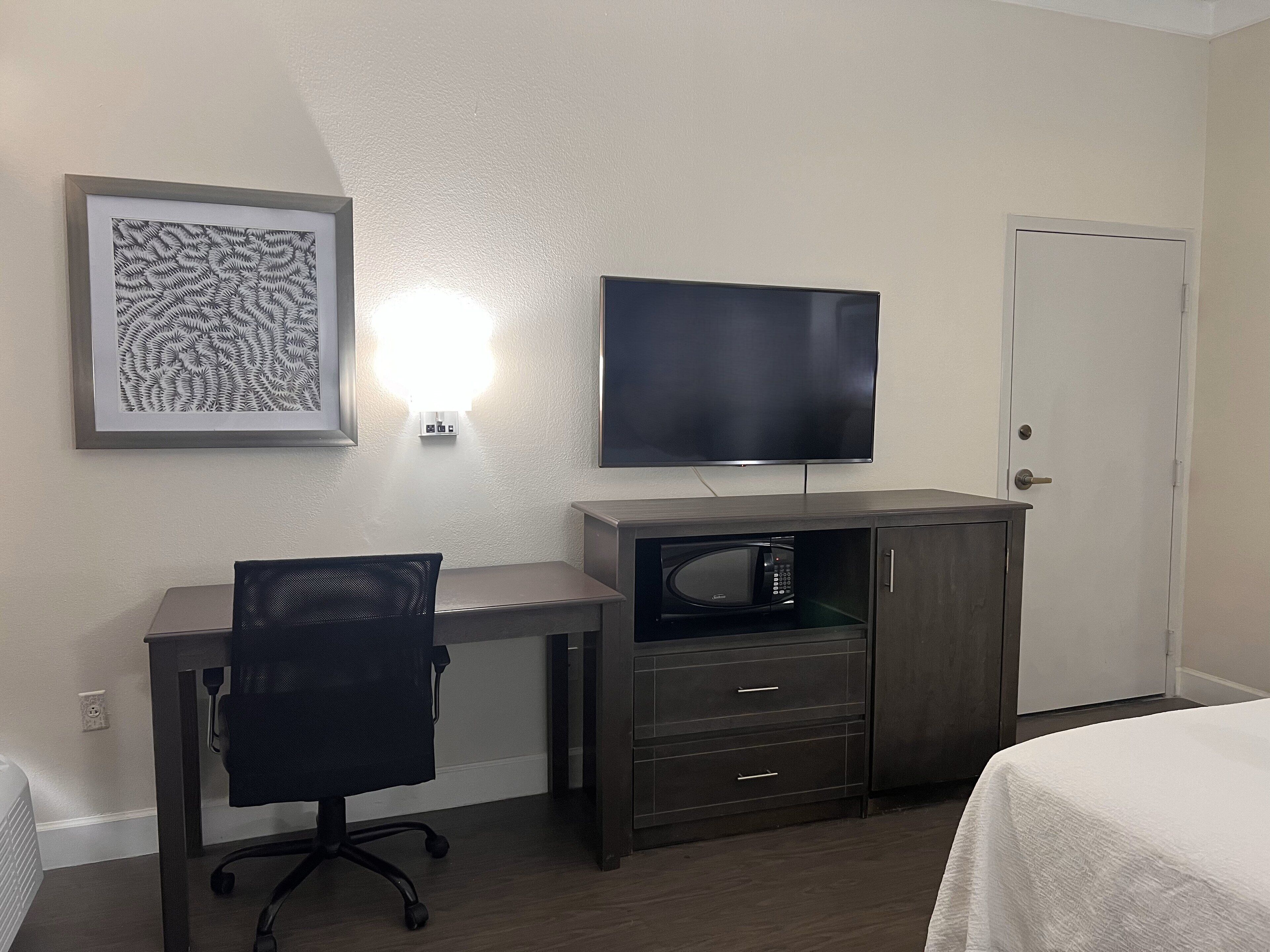 desk, laptop workspace, iron/ironing board, free wifi