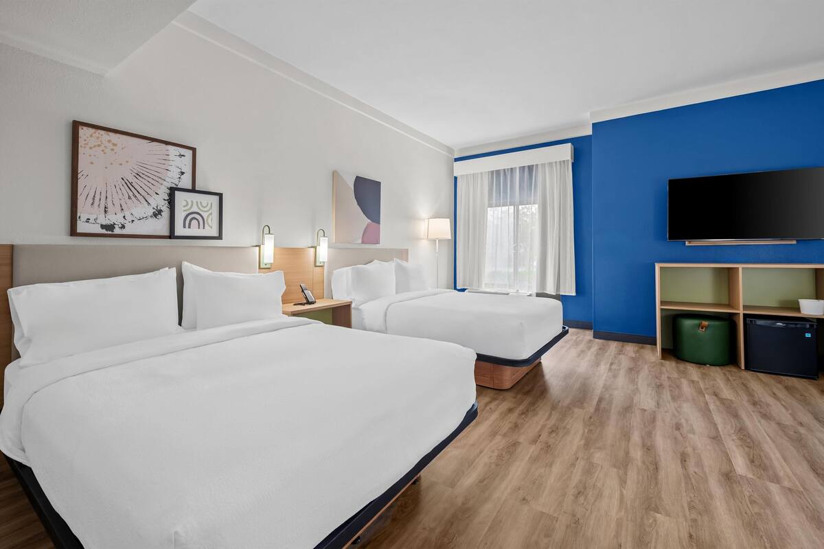 Room, 2 Queen Beds, Mobility Accessible (Roll-In Shower) | Desk, laptop workspace, iron/ironing board, WiFi (free)