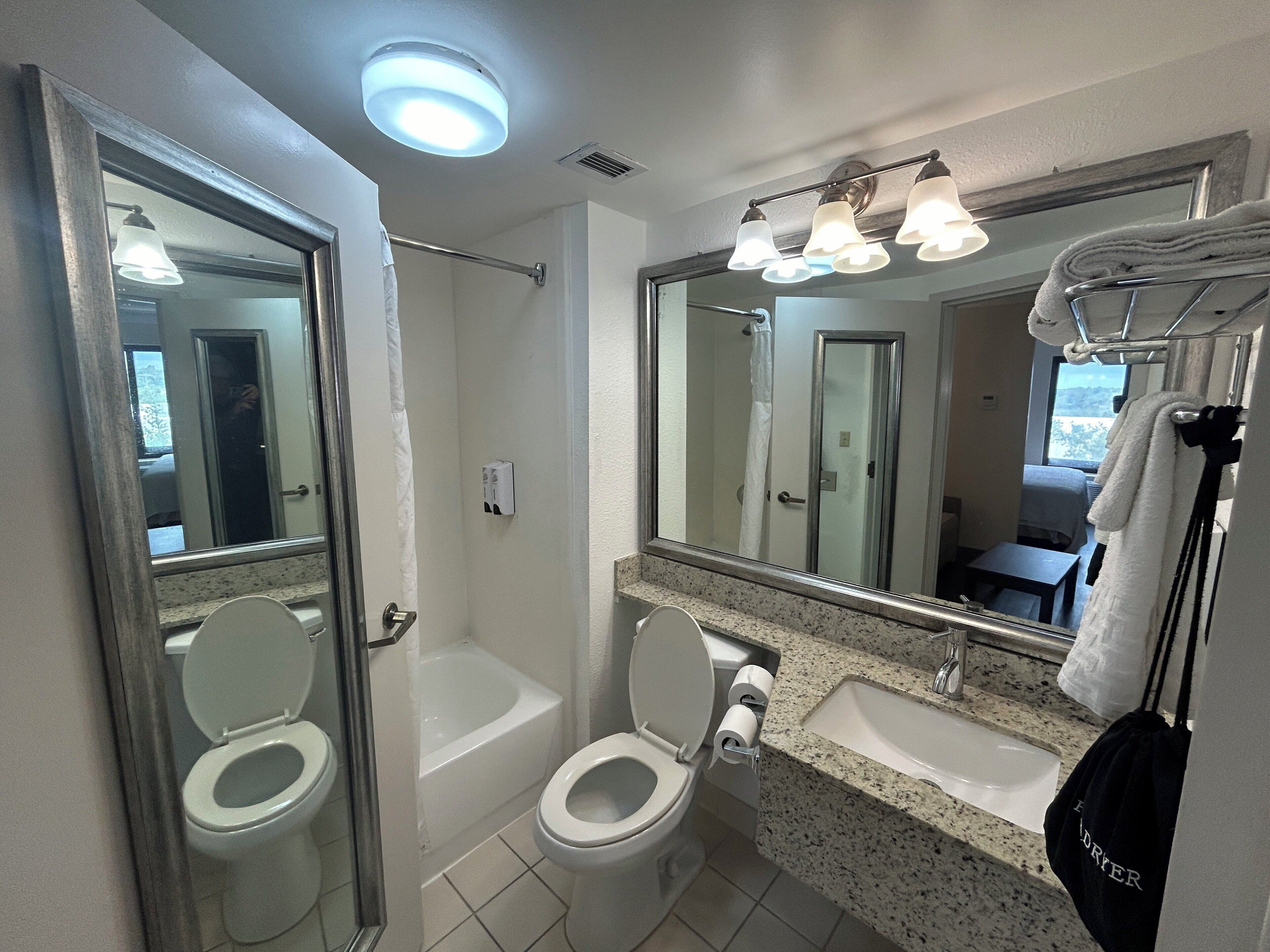 free toiletries, hair dryer, towels