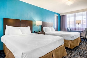 Premium bedding, desk, blackout drapes, iron/ironing board
