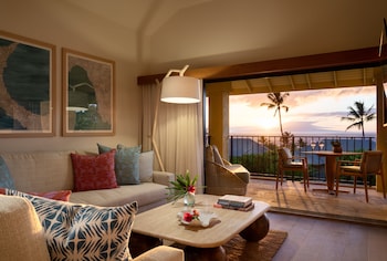 Celebration Suite, 1 Bedroom, Guaranteed High Floor, Ocean View | Living area | 40-inch LCD TV with cable channels, TV, iPod dock at Hotel Wailea, Relais & Chateaux - Adults Only