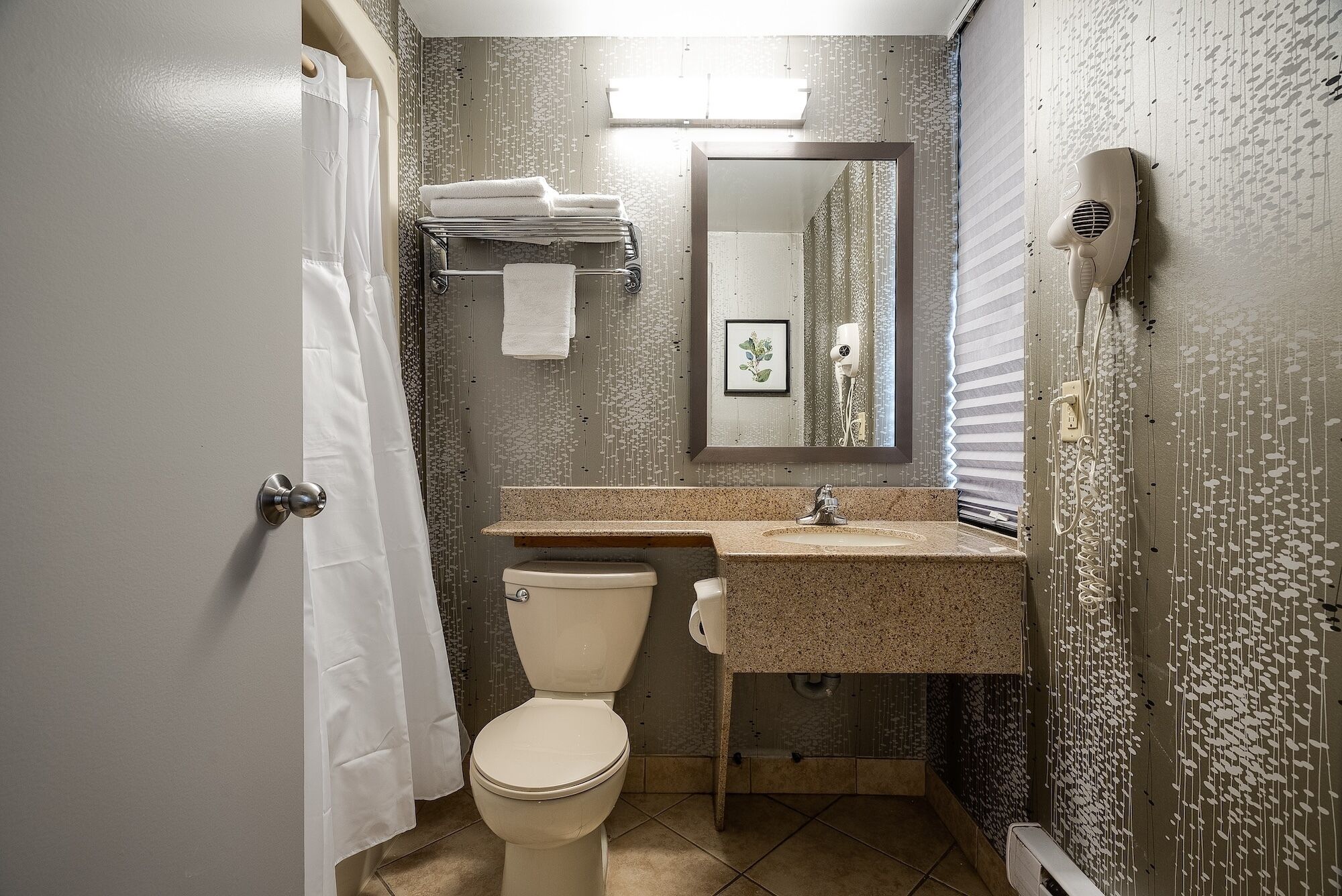 Un baño con inodoro, lavabo y zona de ducha.