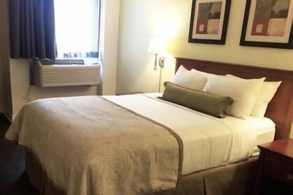 Desk, laptop workspace, blackout curtains, soundproofing