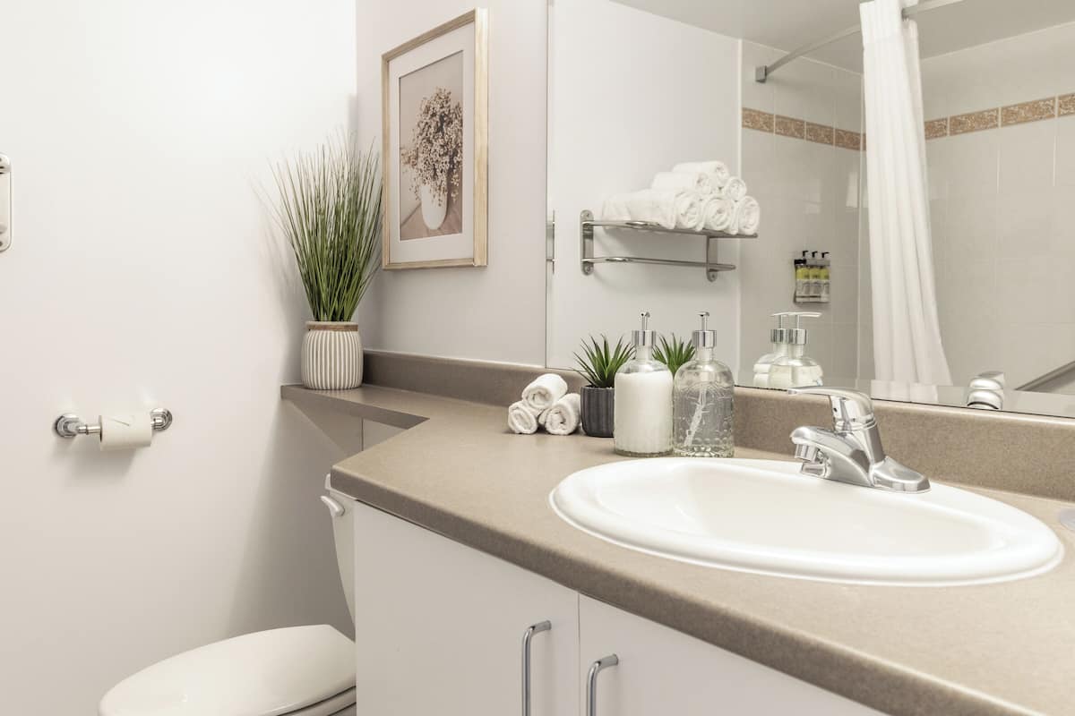 combined shower/bathtub, eco-friendly toiletries, hair dryer, towels