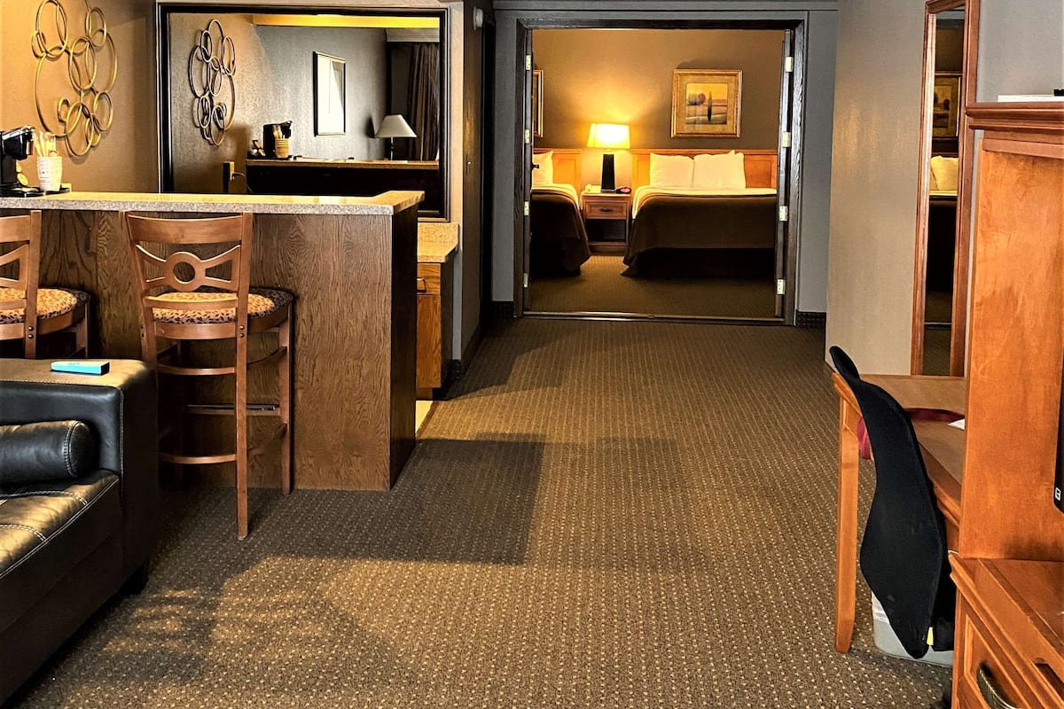 Suite, 2 Queen Beds, Non Smoking, Refrigerator & Microwave | Pillowtop beds, desk, laptop workspace, blackout drapes