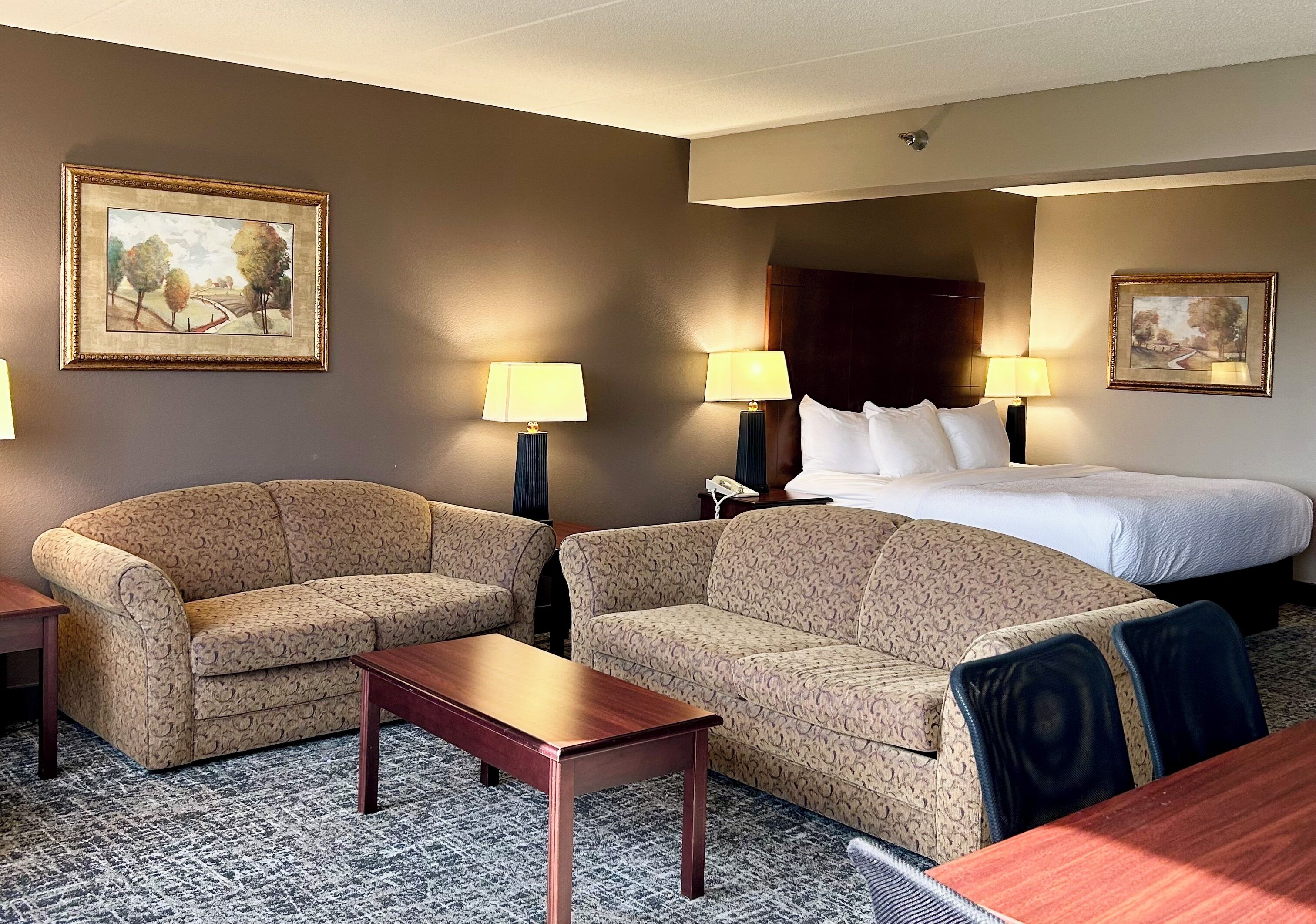 Suite, 1 King Bed, Refrigerator & Microwave, River View | Pillowtop beds, desk, laptop workspace, blackout drapes