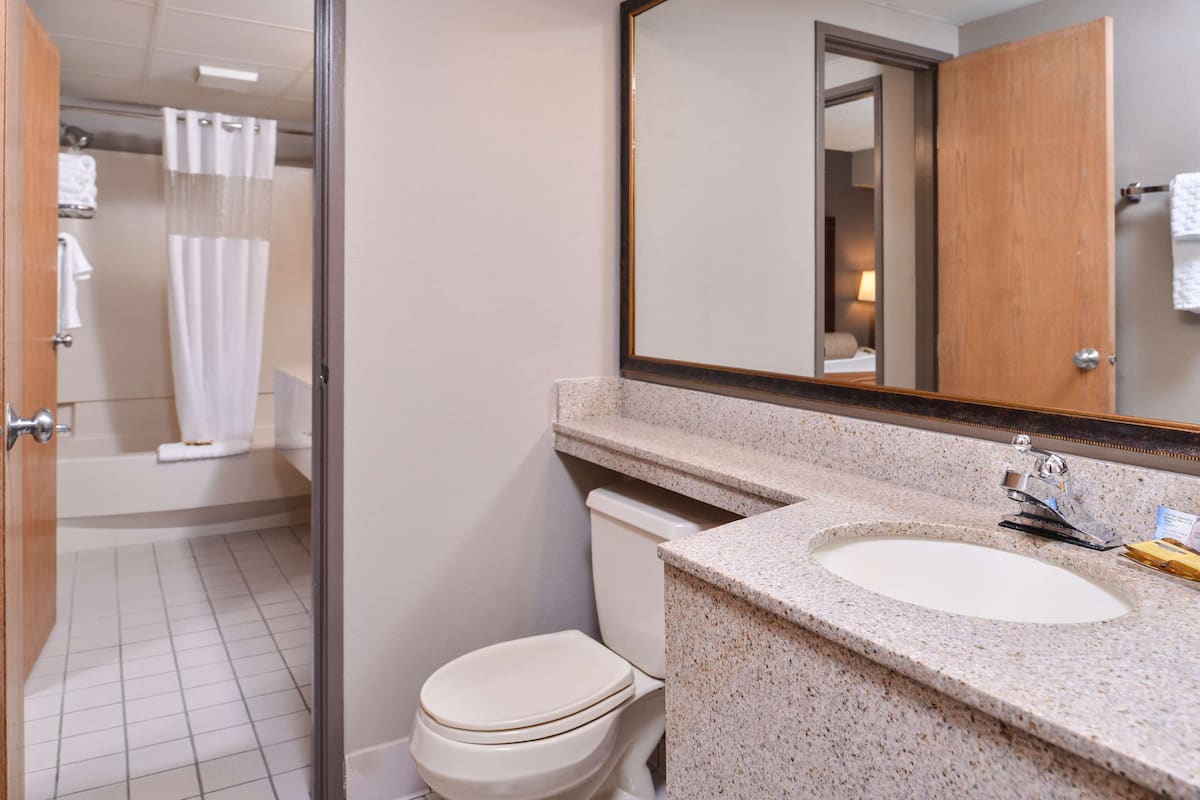 suite, 1 king bed, refrigerator & microwave, river view | bathroom | combined shower/bathtub, free toiletries, hair dryer, towels