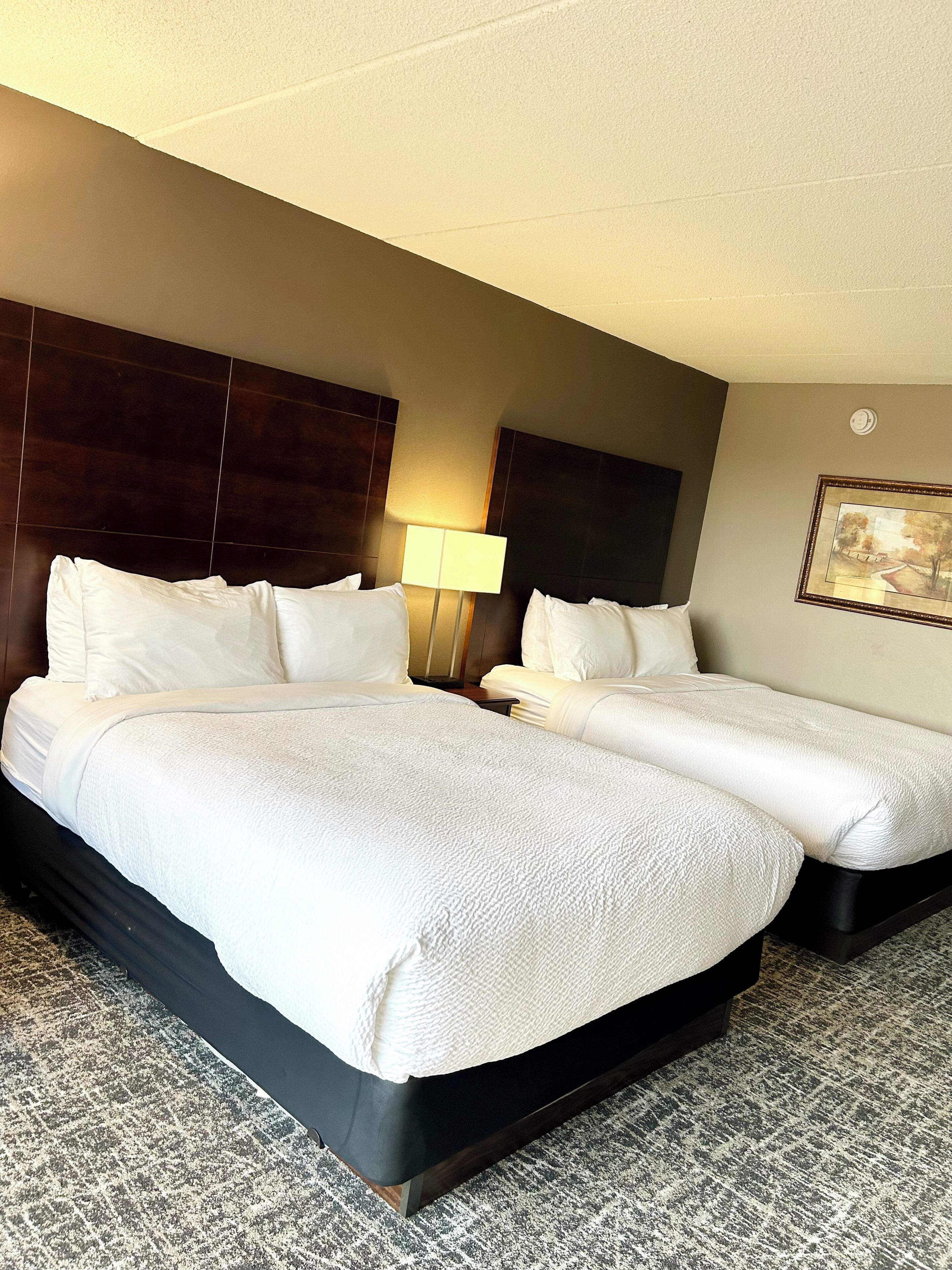 Pillowtop beds, desk, laptop workspace, blackout drapes