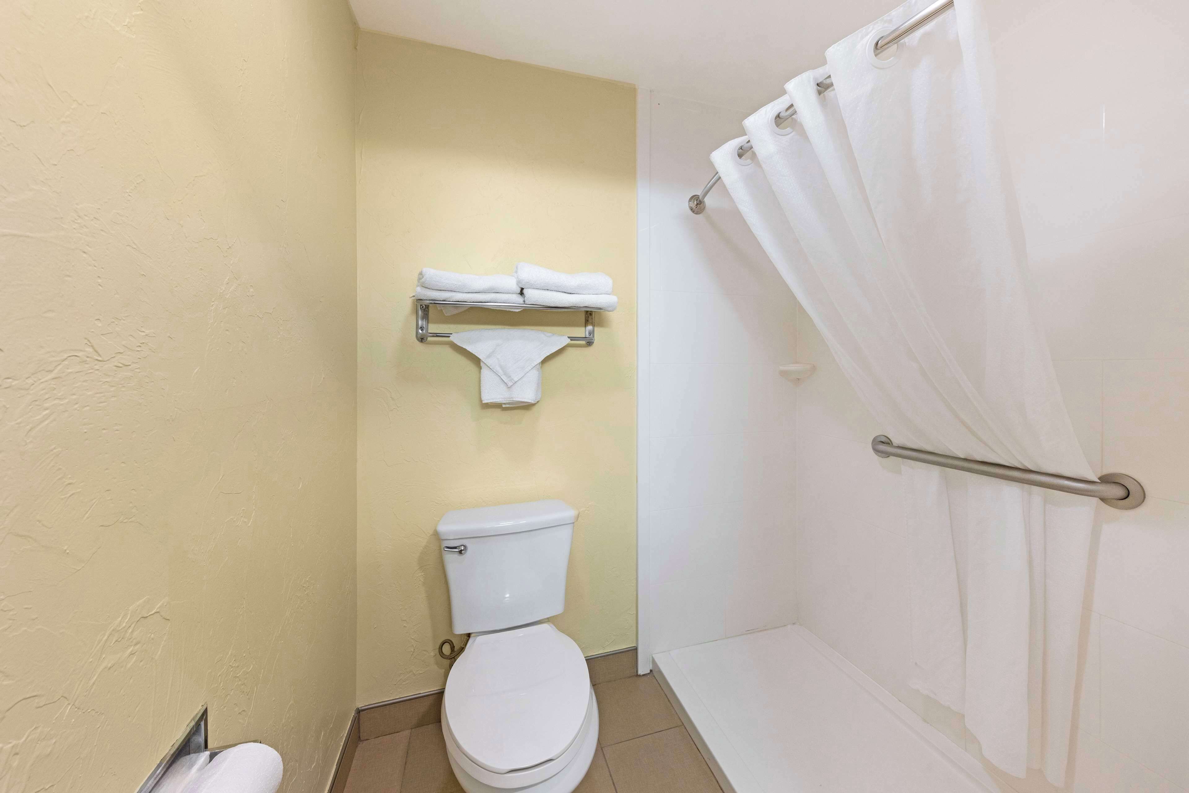 combined shower/bathtub, free toiletries, hair dryer, towels