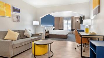 Premium bedding, desk, blackout curtains, iron/ironing board