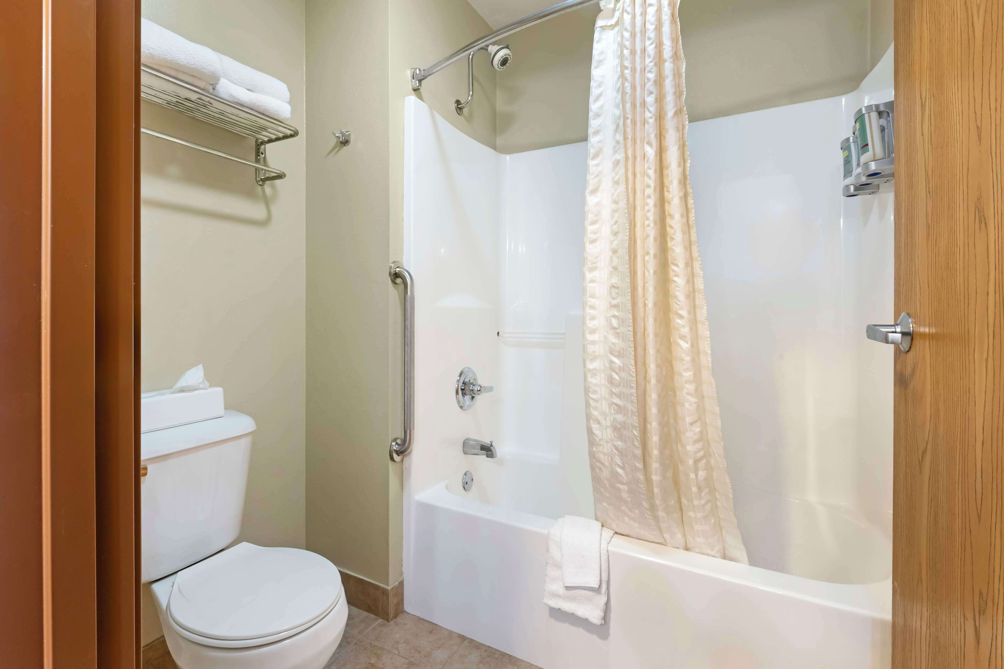 standard room, 2 queen beds, non smoking, refrigerator | bathroom | combined shower/bathtub, hydromassage showerhead, free toiletries