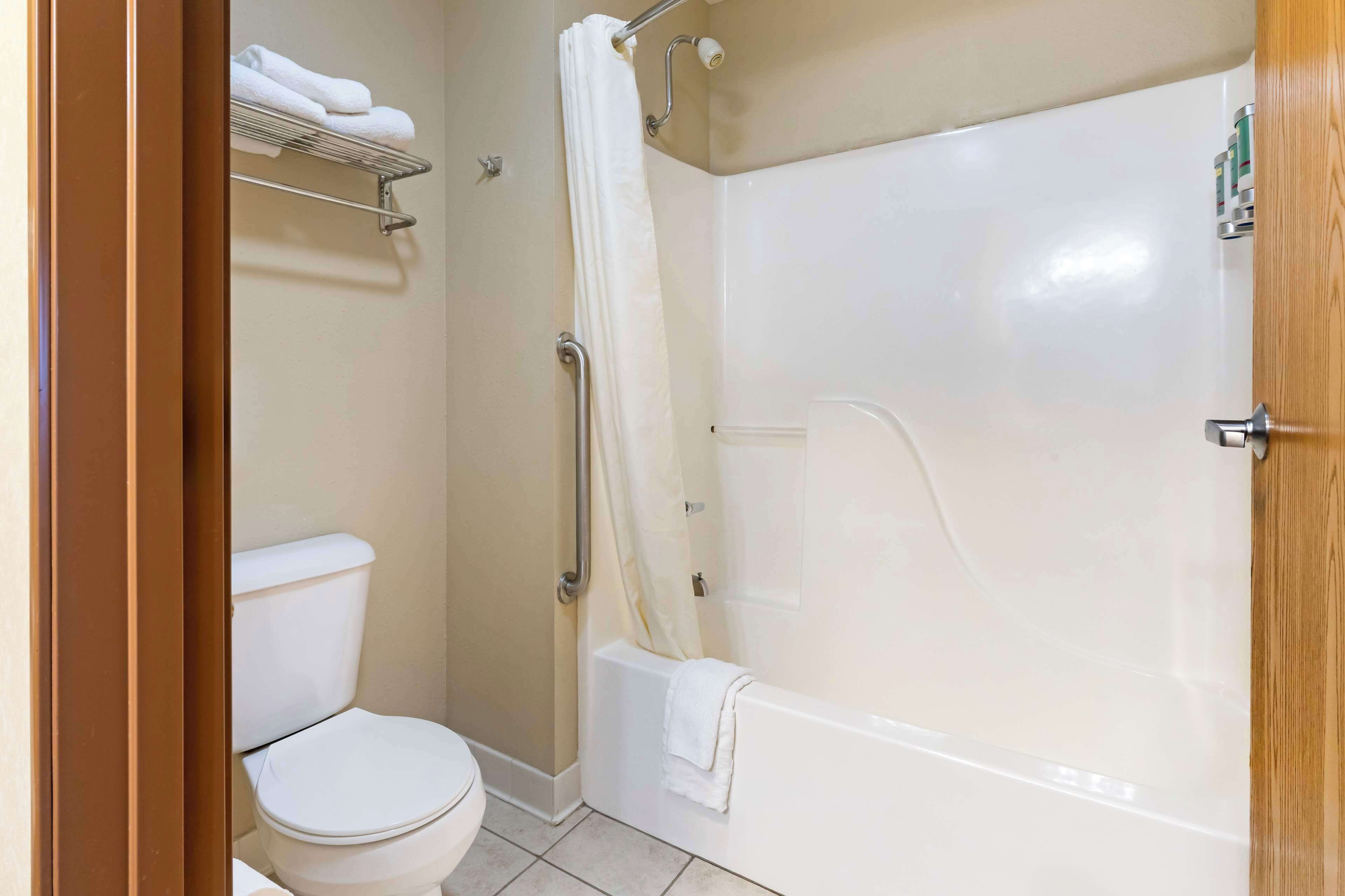 standard room, 1 queen bed, non smoking, refrigerator | bathroom | combined shower/bathtub, hydromassage showerhead, free toiletries