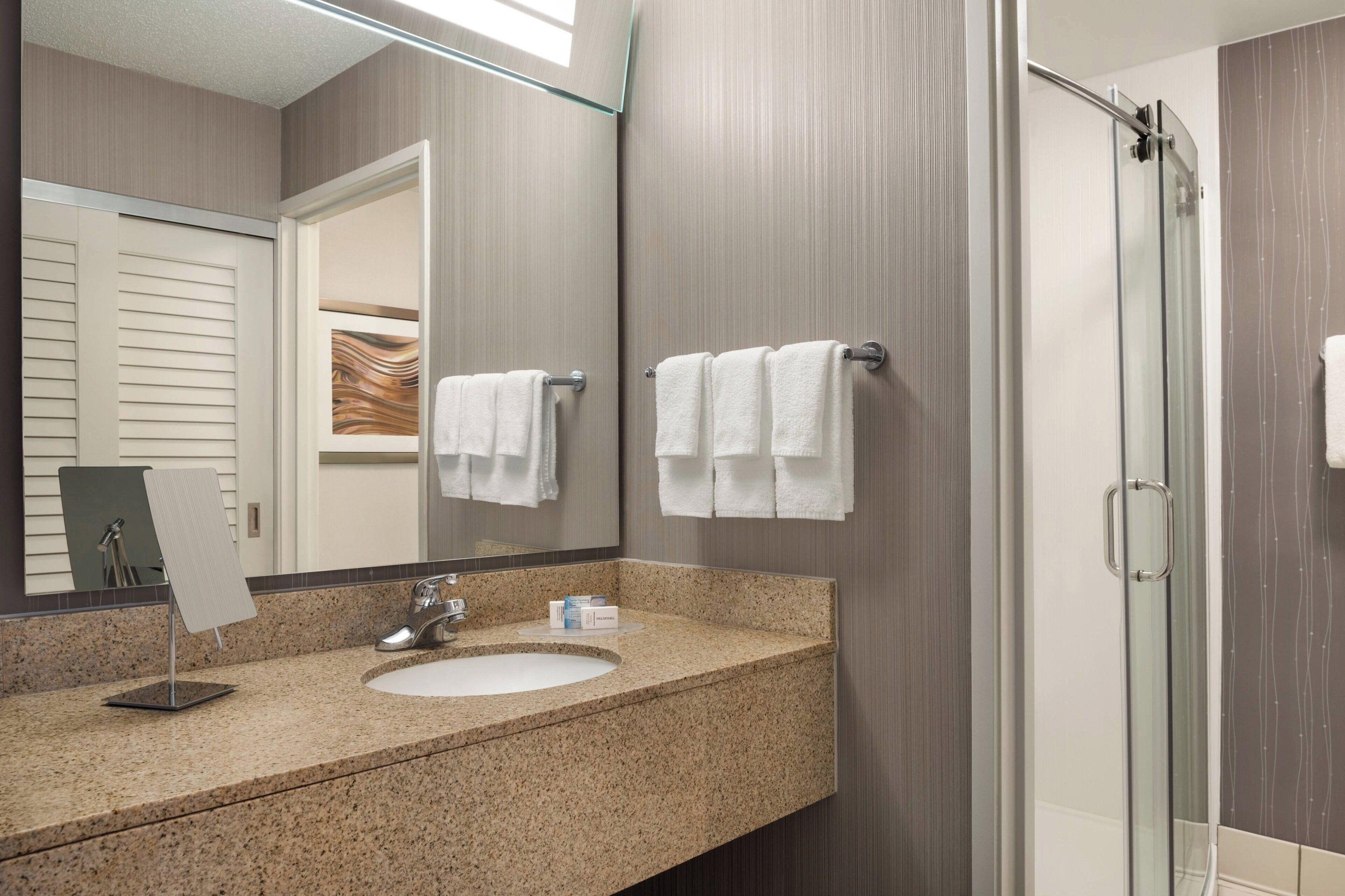 free toiletries, hair dryer, towels