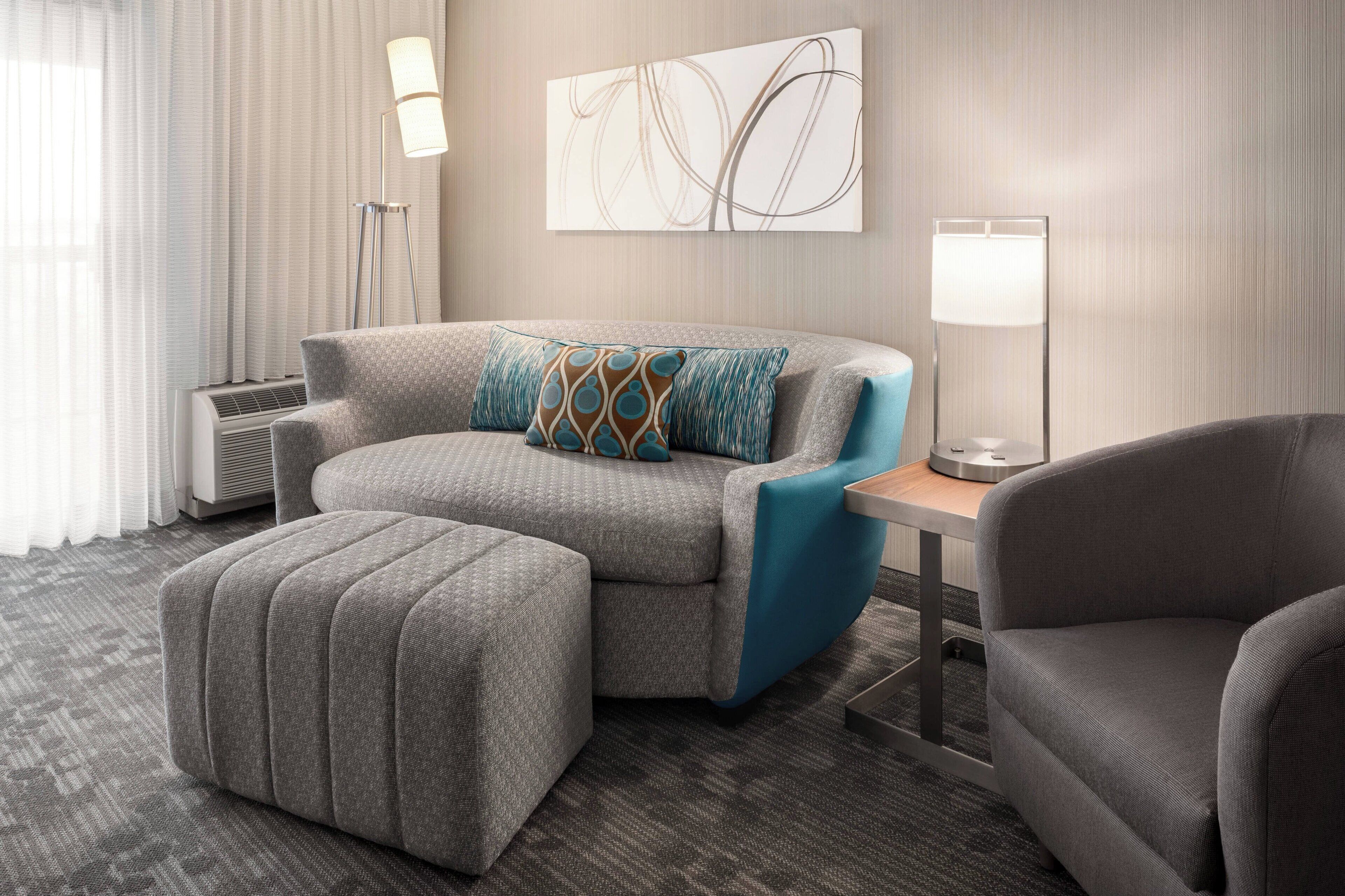 1 bedroom, desk, blackout curtains, iron/ironing board