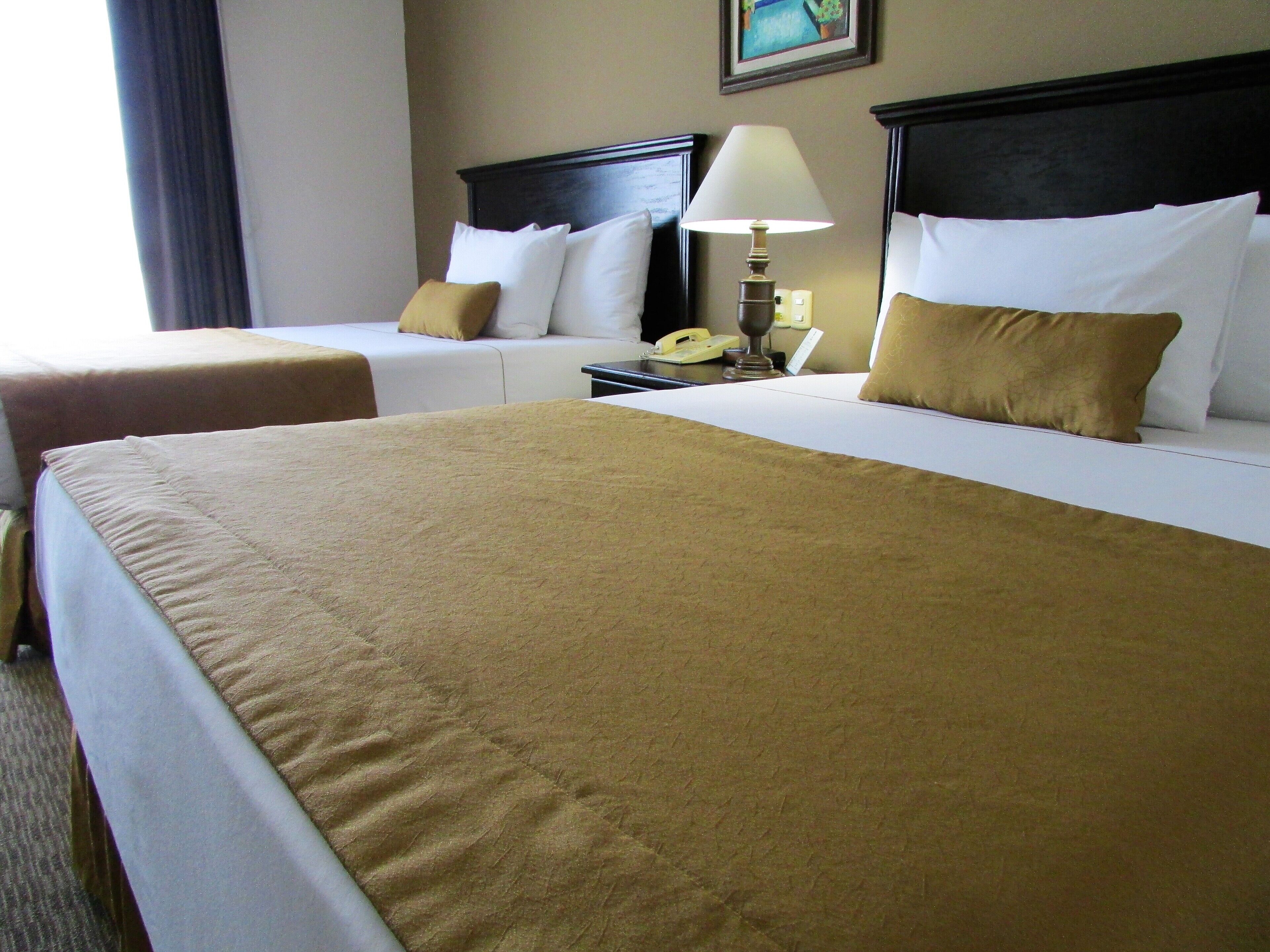 1 bedroom, desk, blackout curtains, iron/ironing board