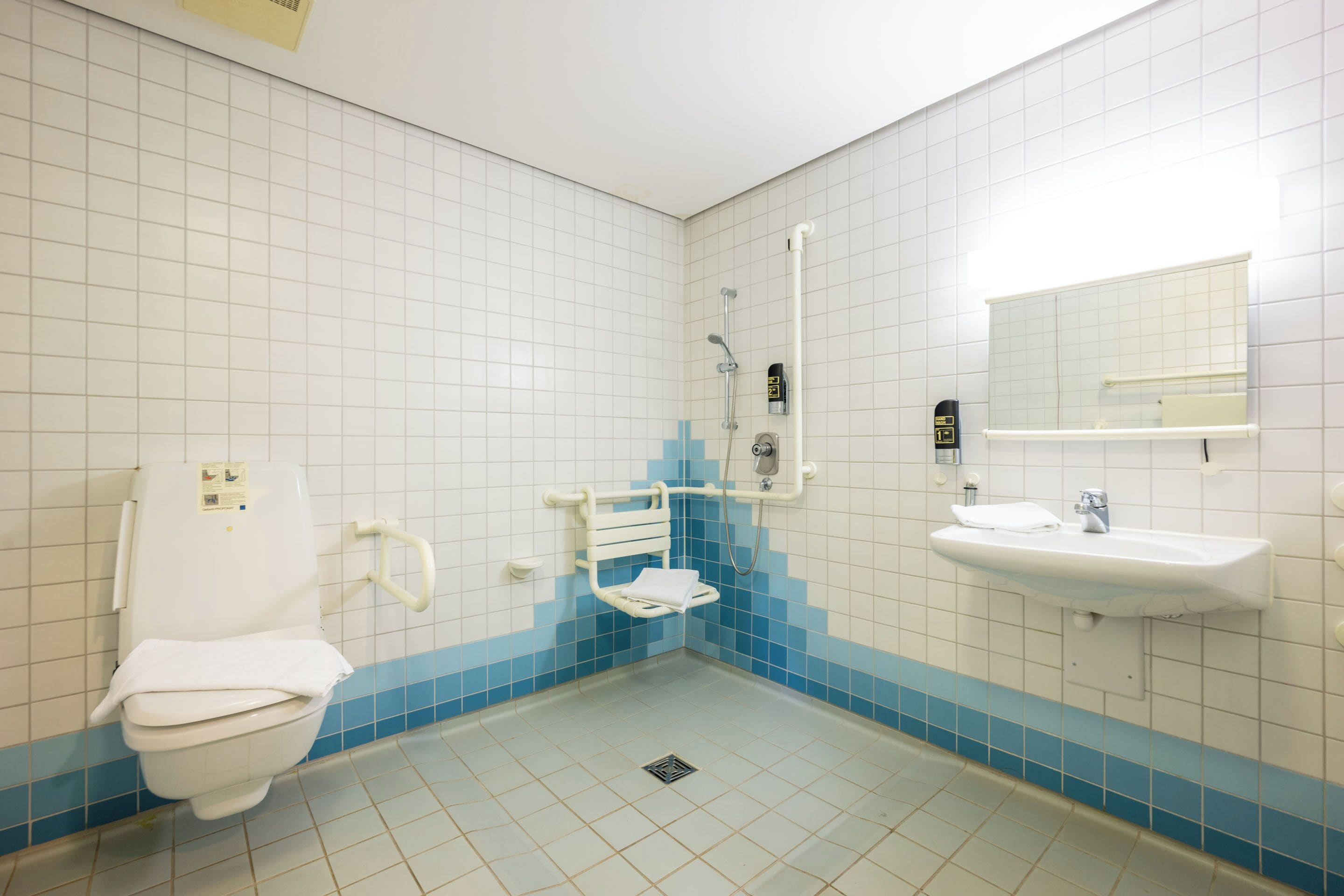 A bathroom with a white toilet, a sink, and a shower.