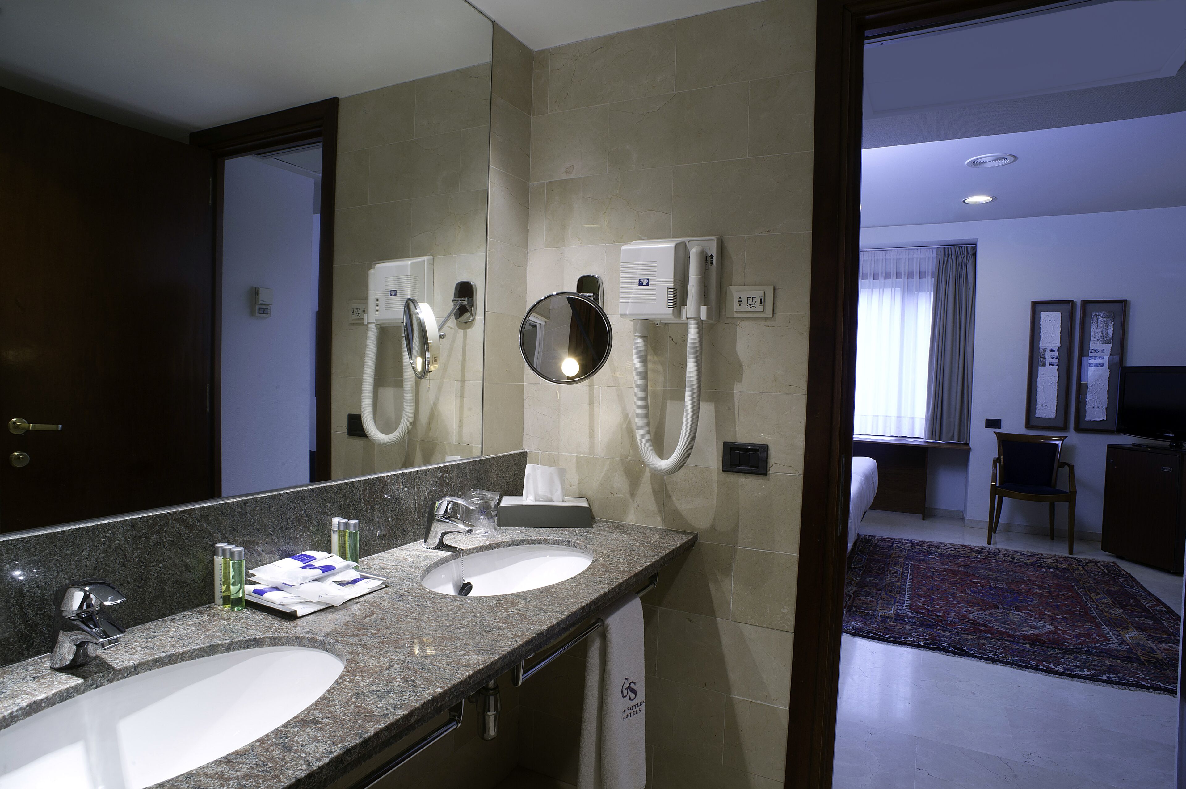 free toiletries, hair dryer, towels