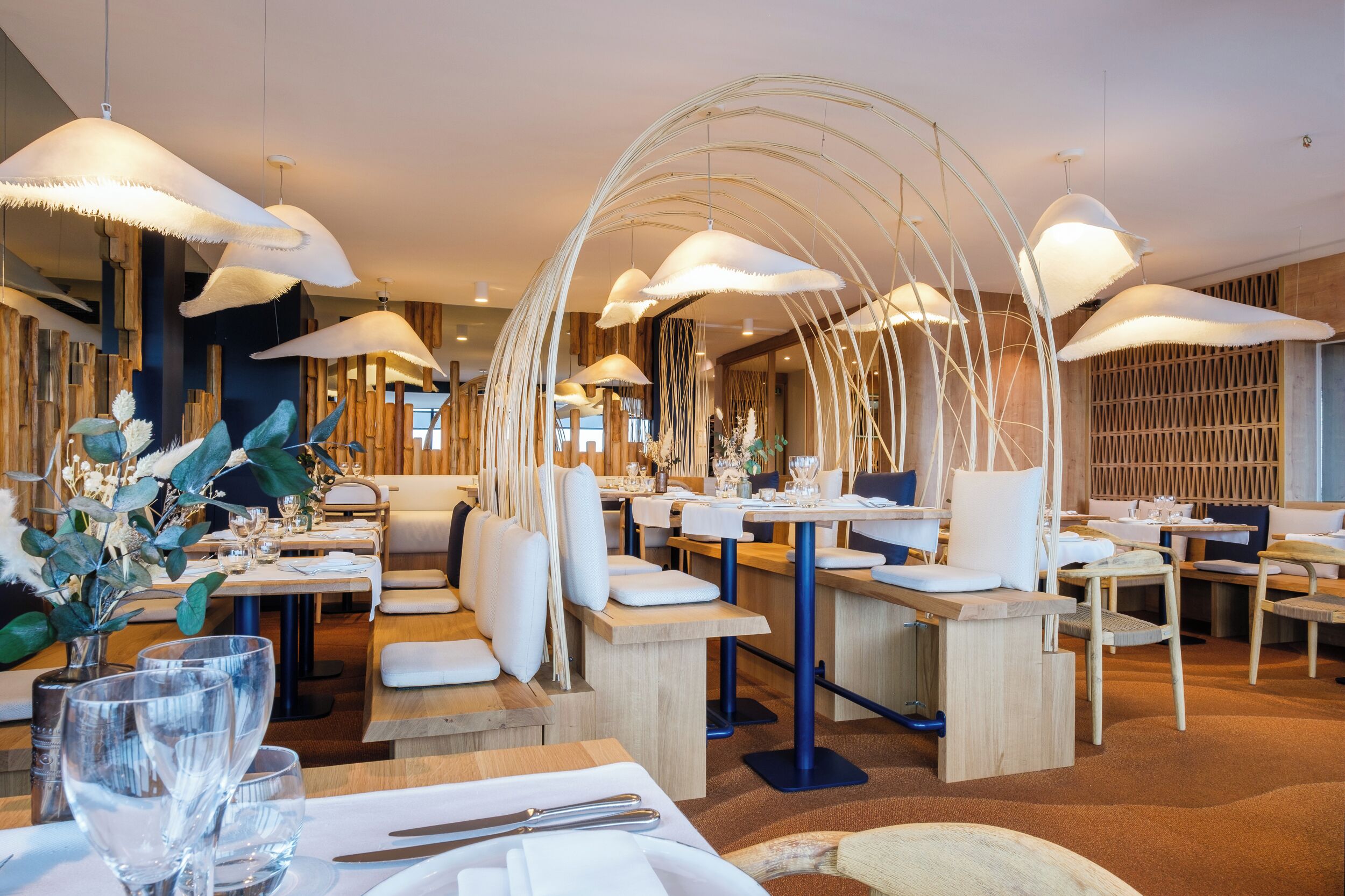 dinner served, french cuisine, pool views