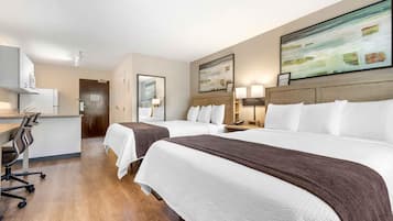 Studio, 2 Queen Beds, Non Smoking | Desk, iron/ironing board, free WiFi, bed sheets