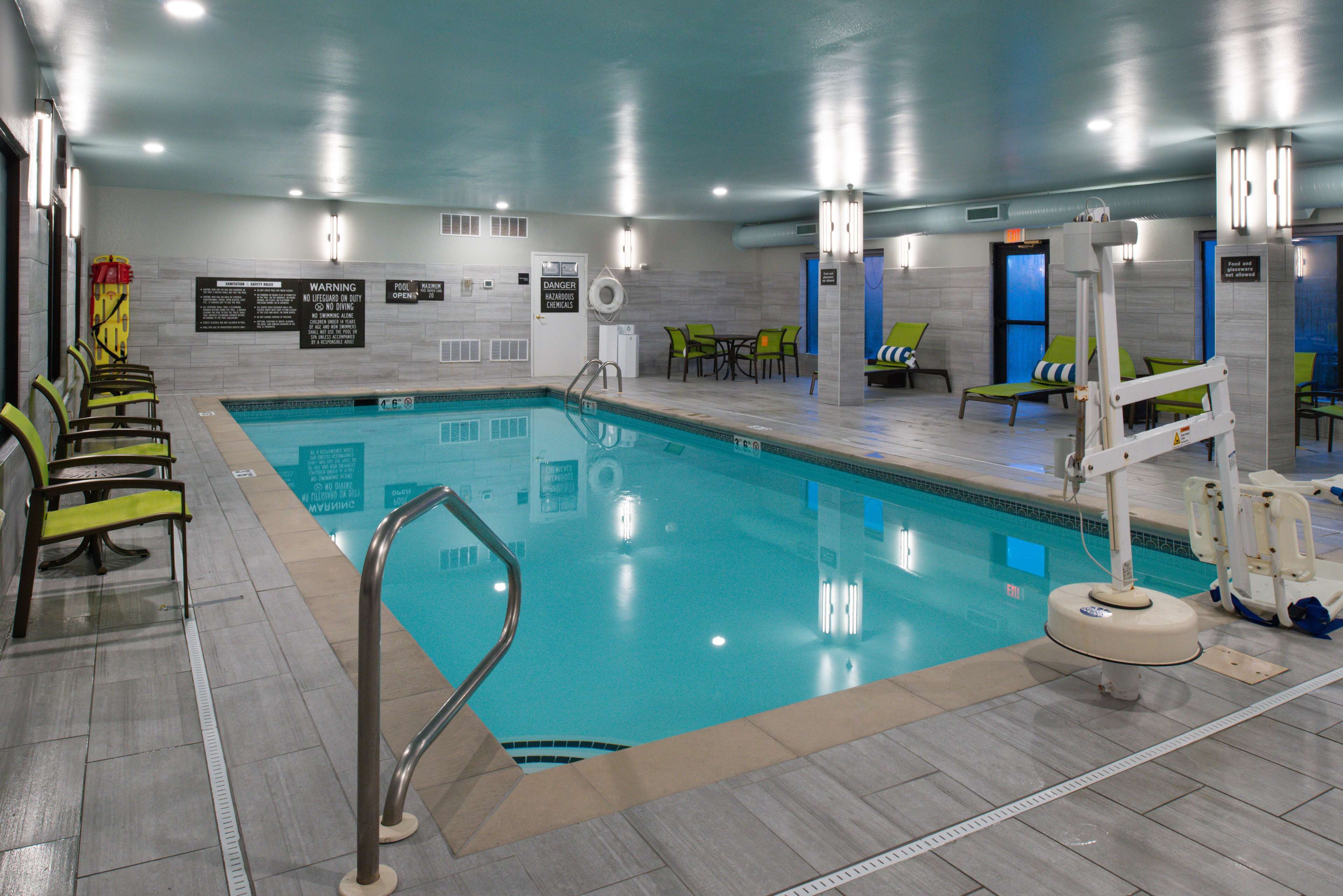 indoor pool, open 6 am to 11 pm, pool loungers