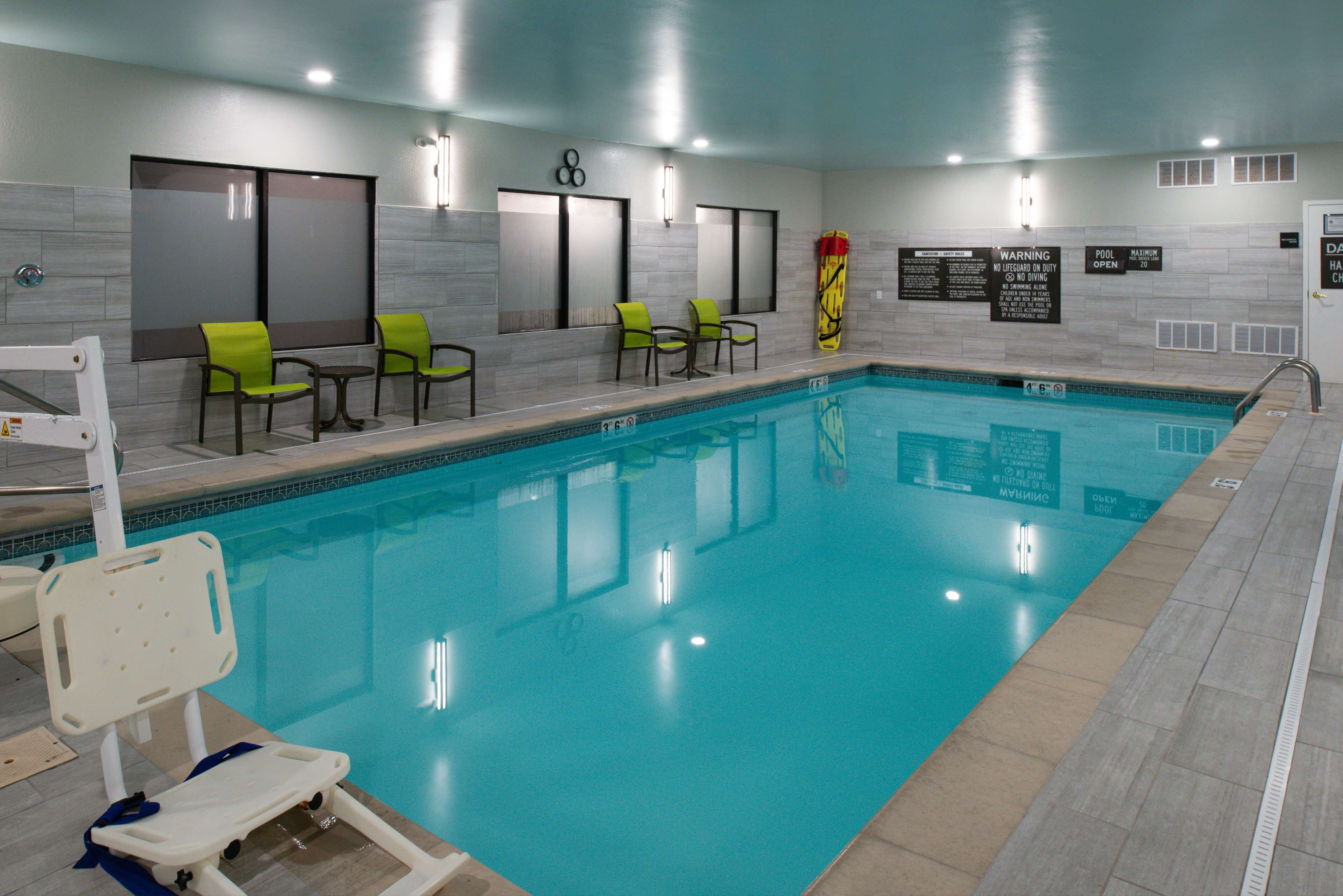 indoor pool, open 6 am to 11 pm, pool loungers