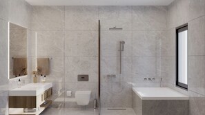 Executive Villa, Sea View | Bathroom | Shower, rainfall showerhead, free toiletries, hair dryer