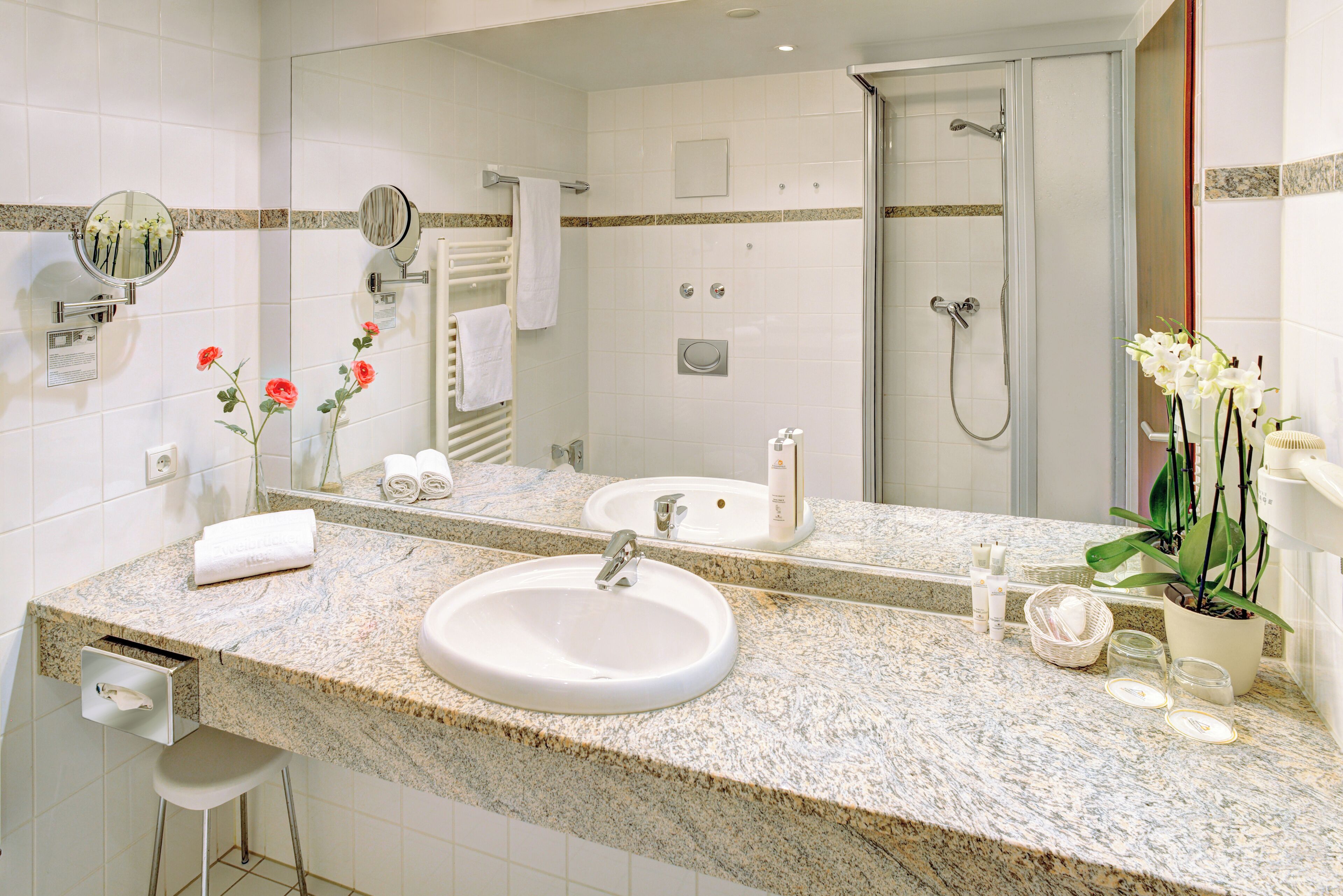 free toiletries, hair dryer, towels