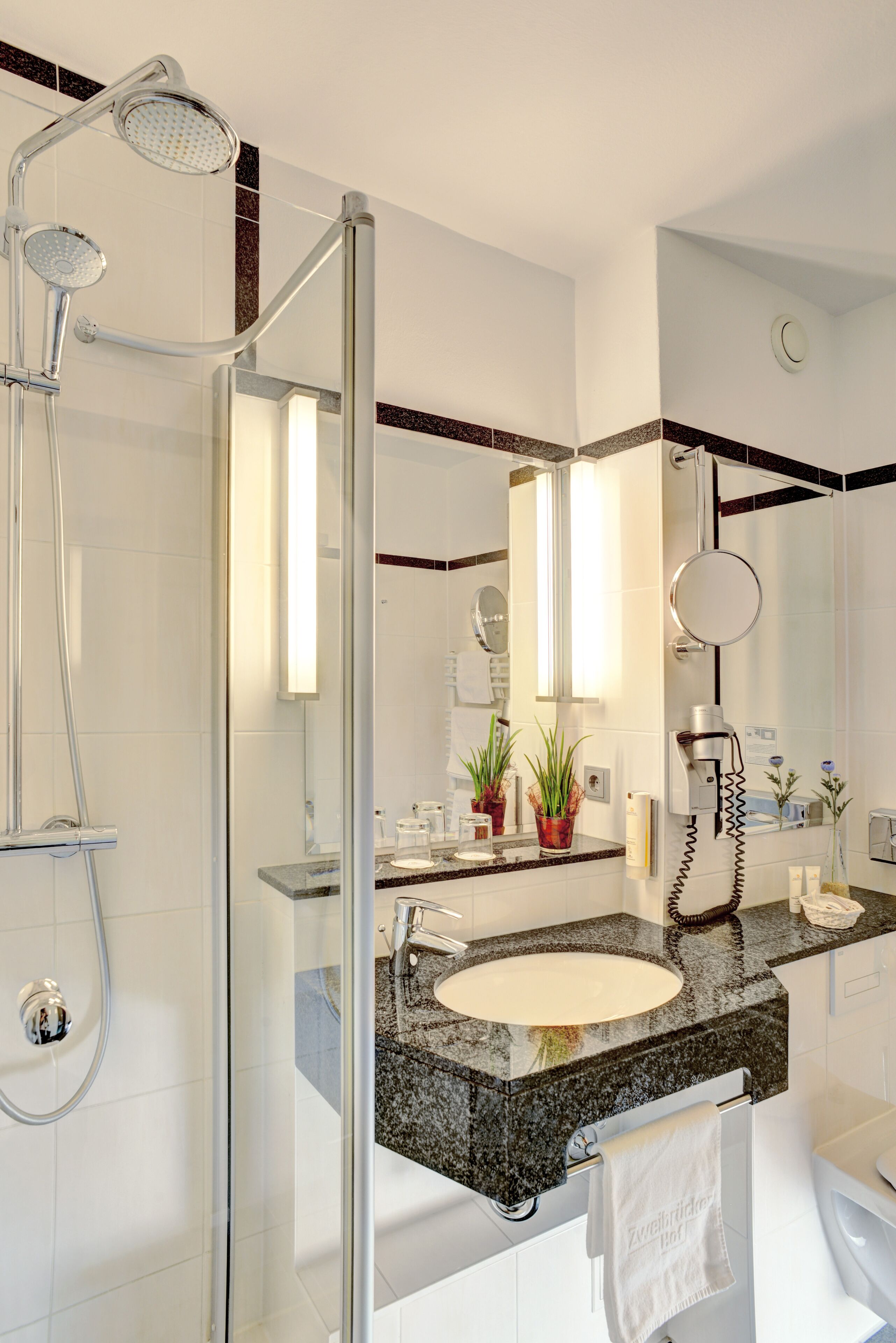 free toiletries, hair dryer, towels