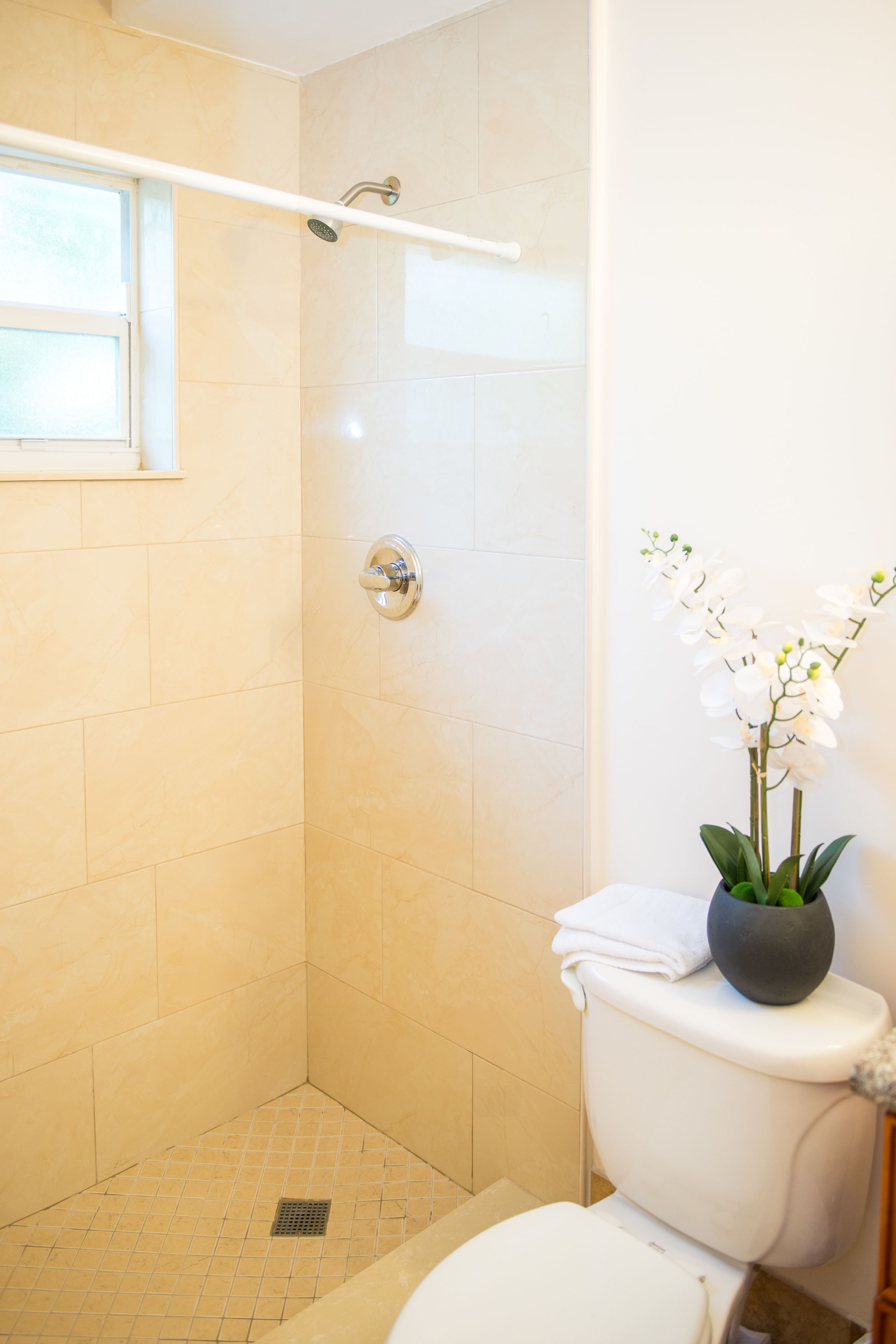 standard double room | bathroom | combined shower/bathtub, hair dryer, towels, soap