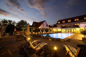 Indoor pool, outdoor pool, pool loungers