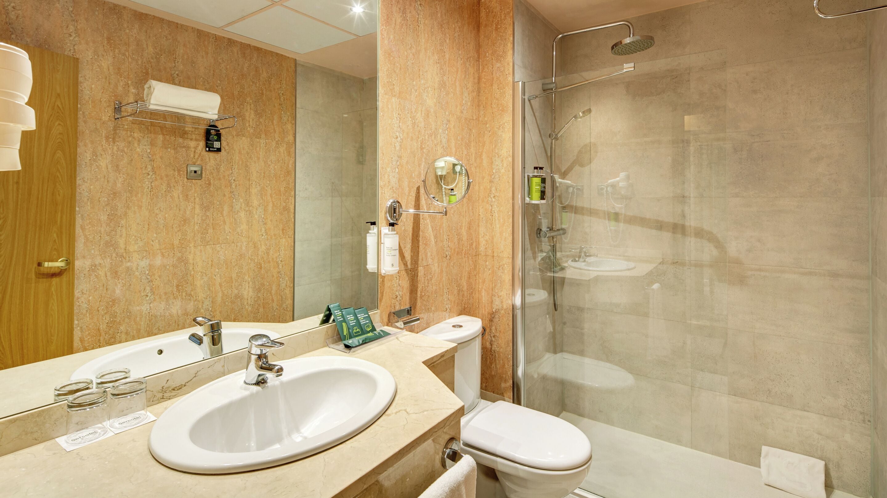 hair dryer, bidet, towels