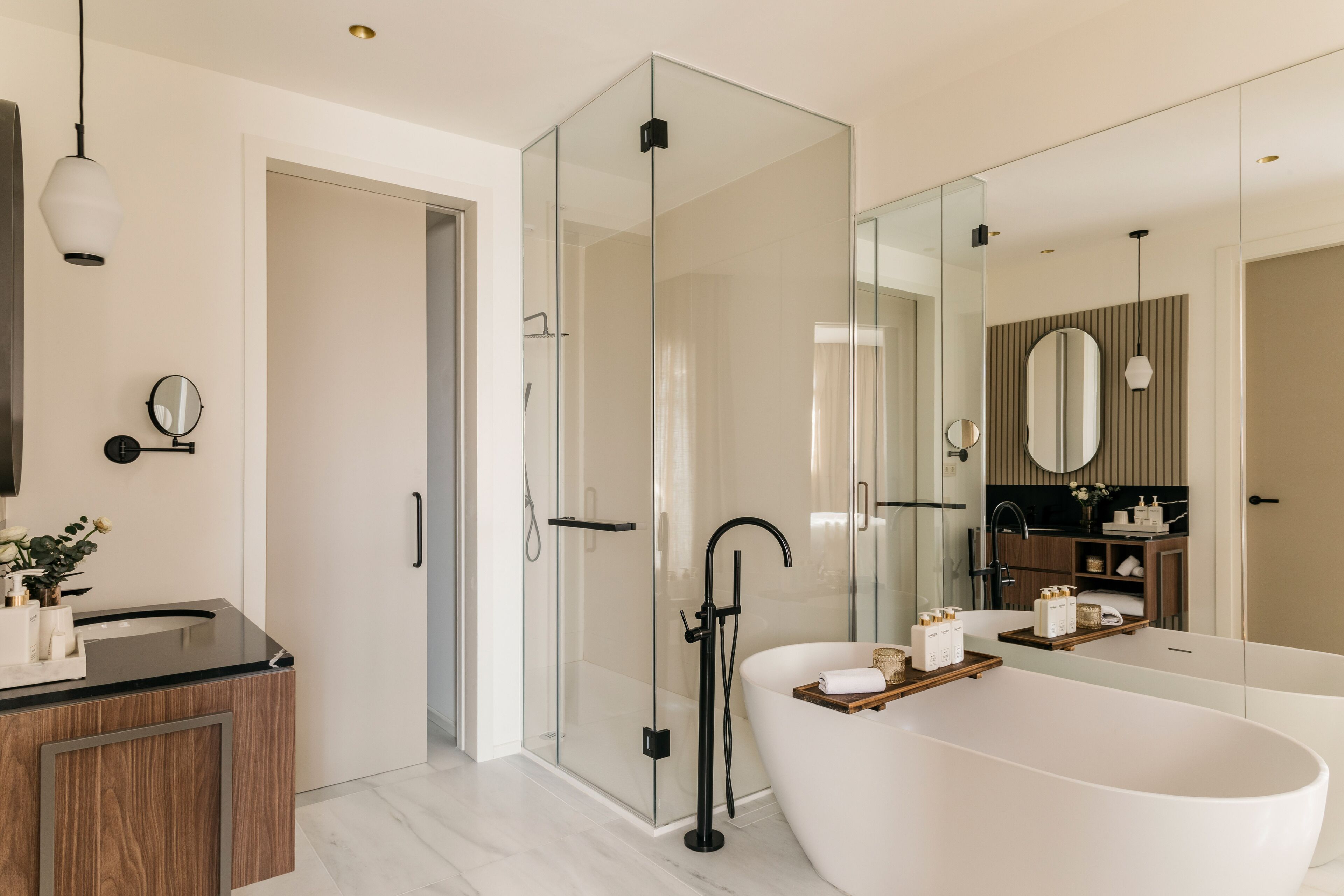 the fine arts suite with terrace | bathroom | hair dryer, bathrobes, slippers, towels