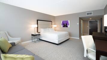 Hypo-allergenic bedding, desk, blackout drapes, iron/ironing board