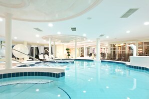 3 indoor pools, outdoor pool, open 7:00 AM to 9 PM, pool umbrellas