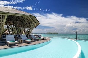 Outdoor pool, pool umbrellas, pool loungers