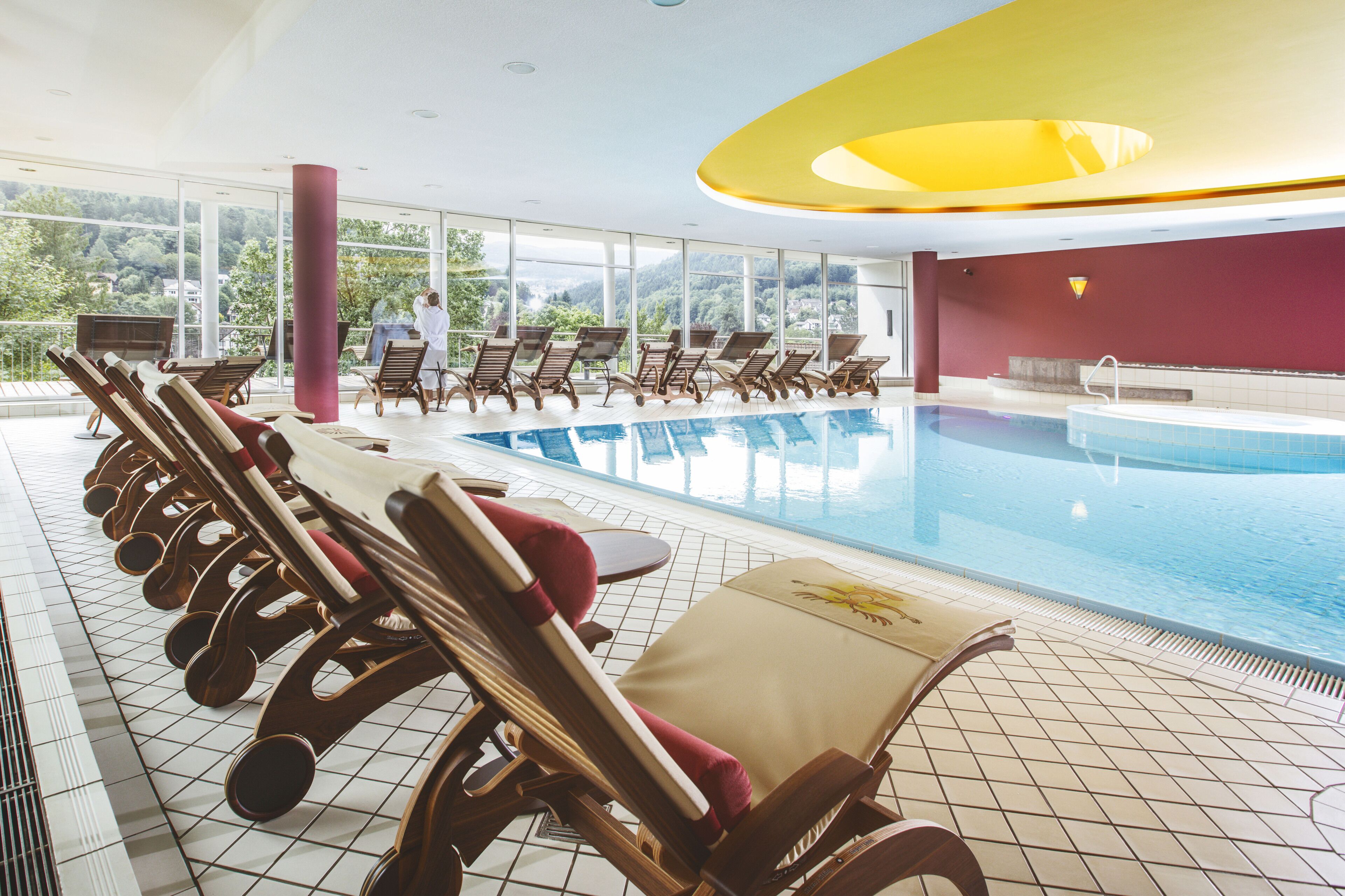 indoor pool, pool loungers