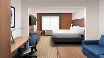 In-room safe, desk, laptop workspace, blackout curtains