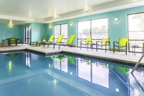 Indoor pool, open 6 AM to 11 PM, pool umbrellas, pool loungers