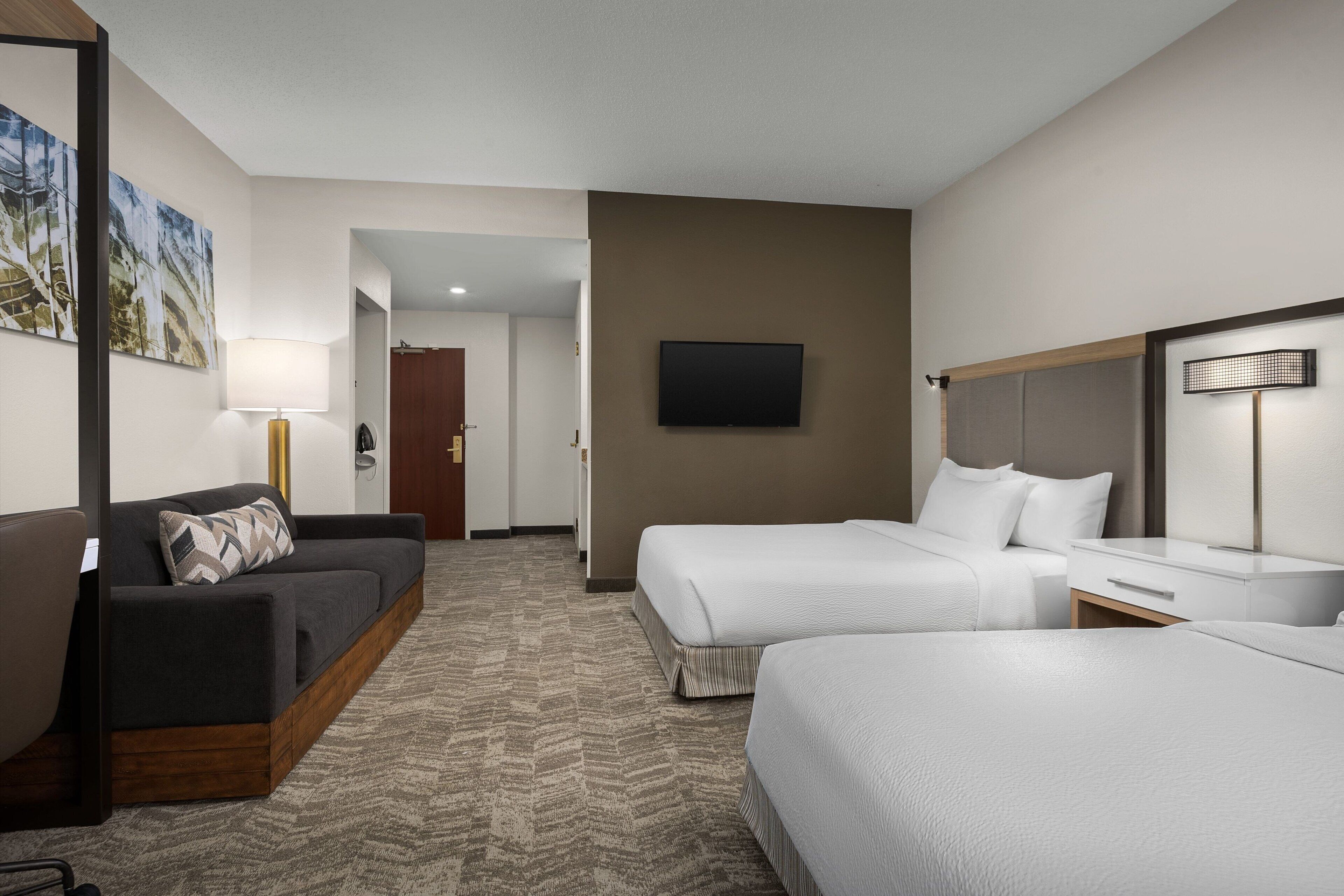 studio suite, 2 queen beds | in-room safe, desk, laptop workspace, iron/ironing board