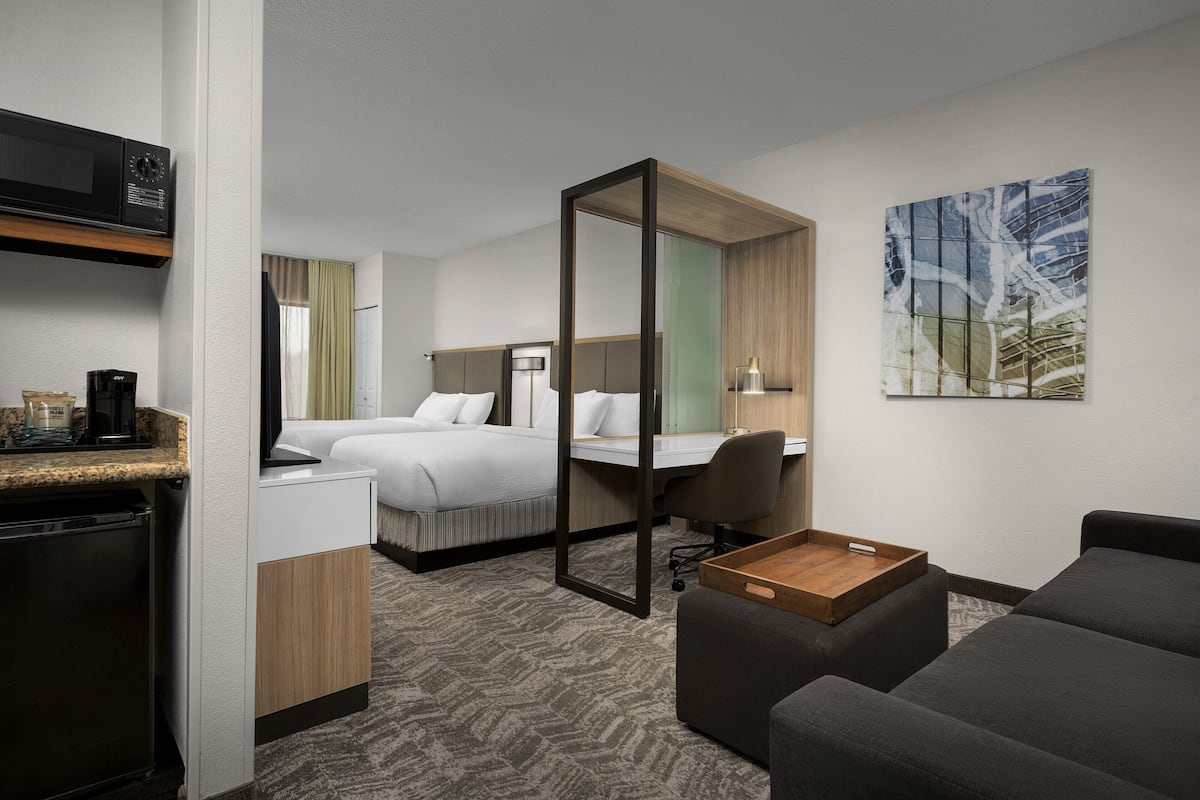 studio suite, 2 queen beds | in-room safe, desk, laptop workspace, iron/ironing board