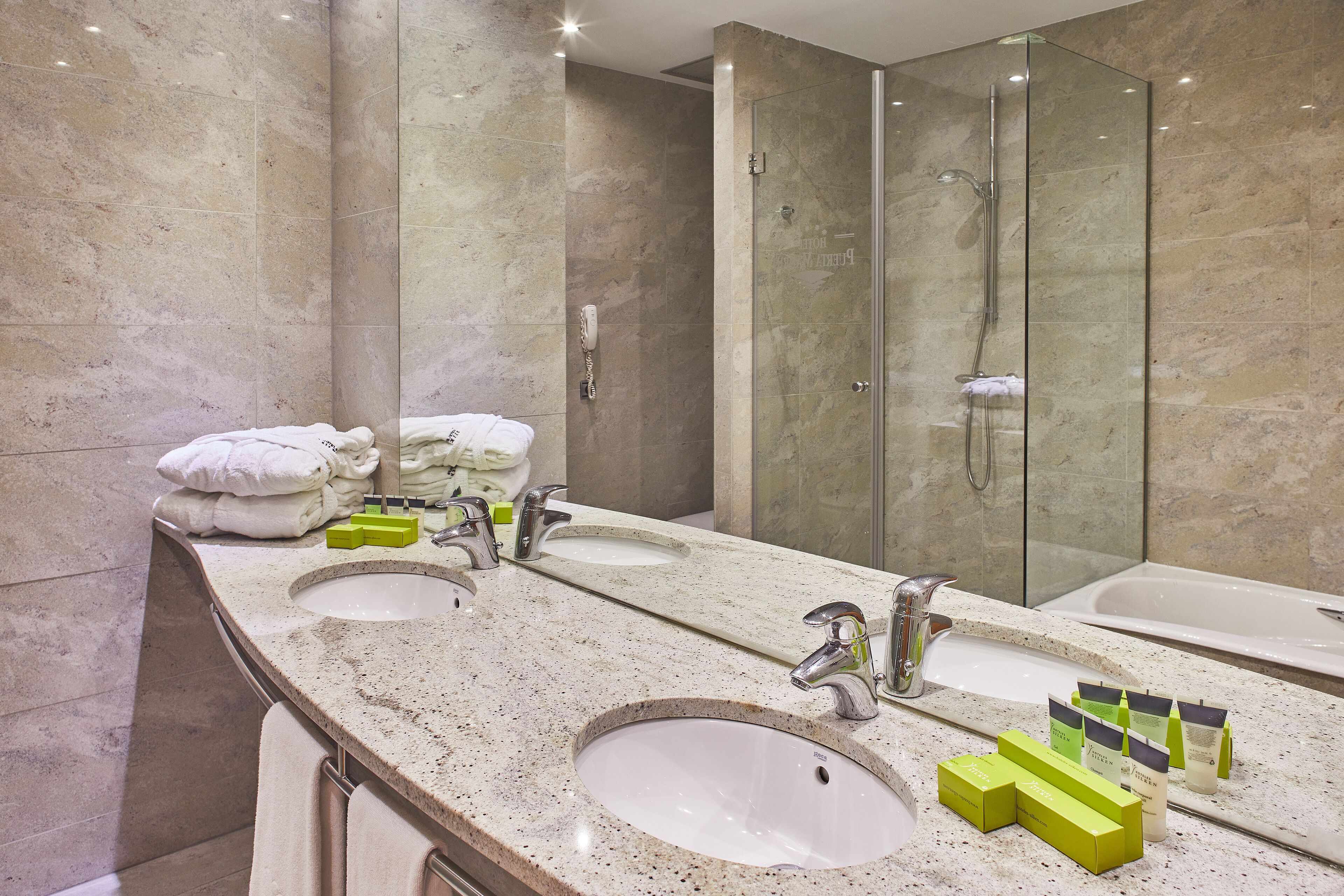 separate bathtub and shower, eco-friendly toiletries, hair dryer, bidet