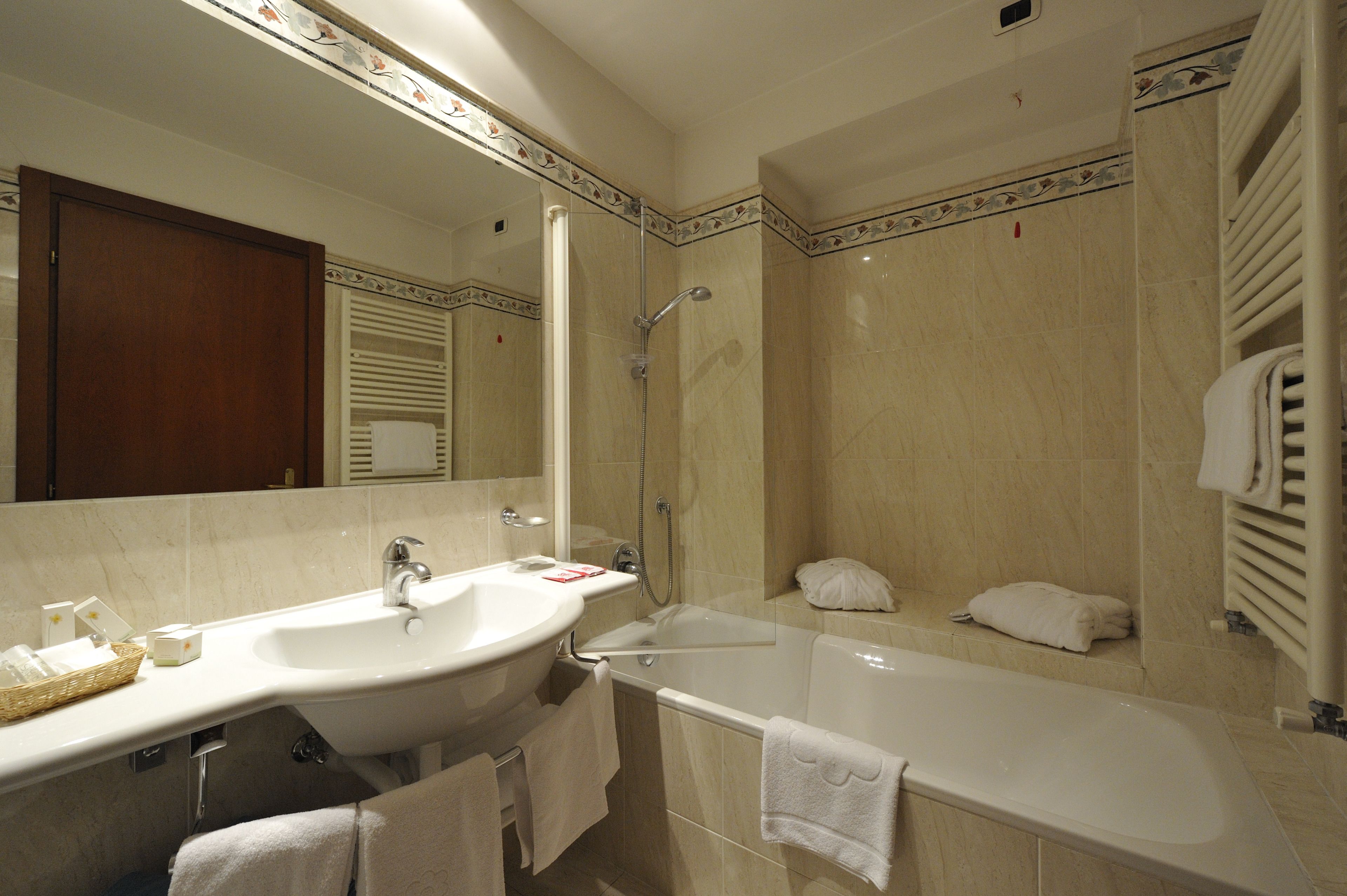 combined shower/bathtub, free toiletries, hair dryer, bidet