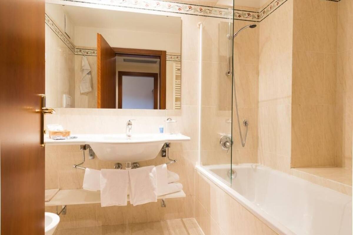 combined shower/bathtub, free toiletries, hair dryer, bidet