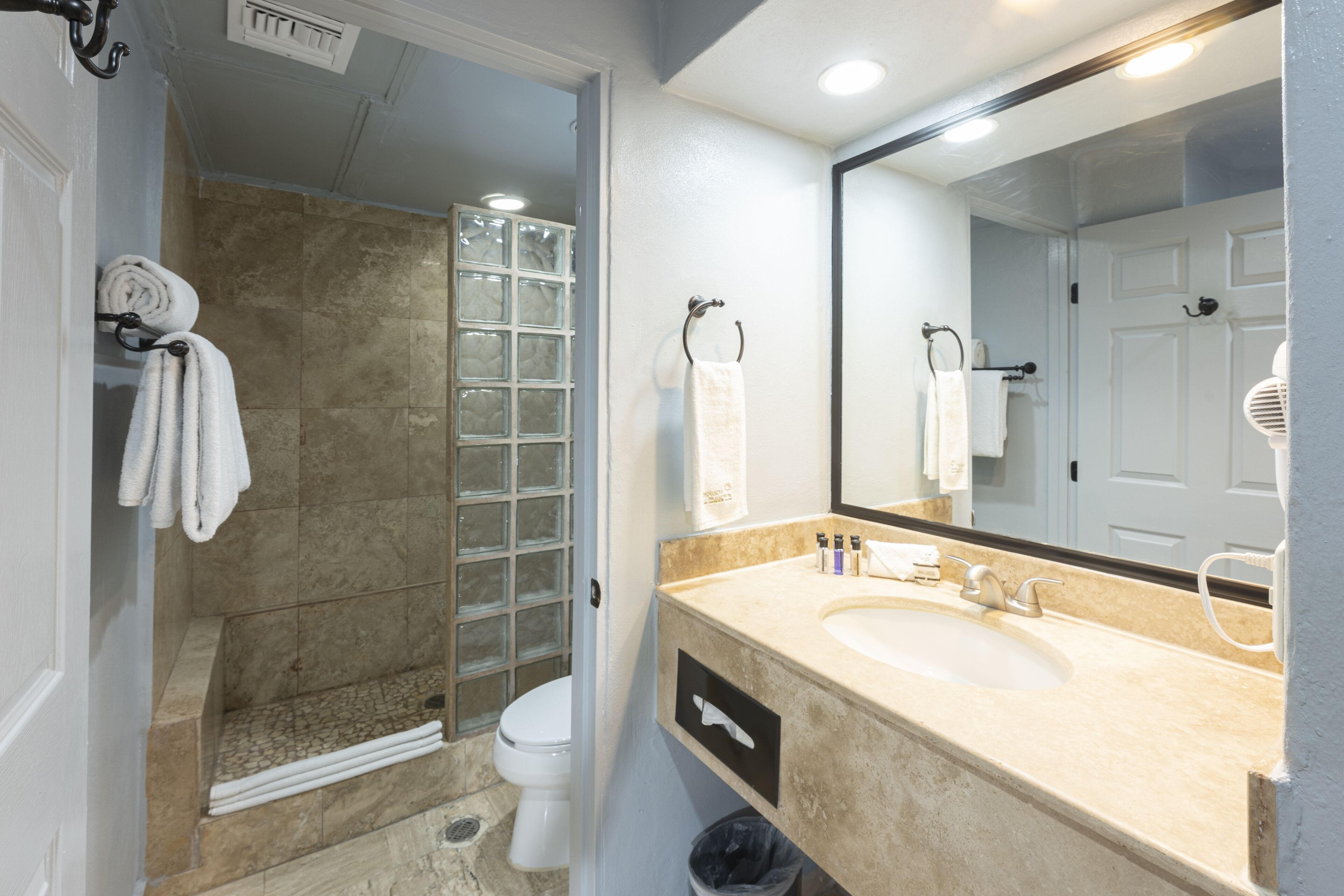 shower, free toiletries, hair dryer, towels