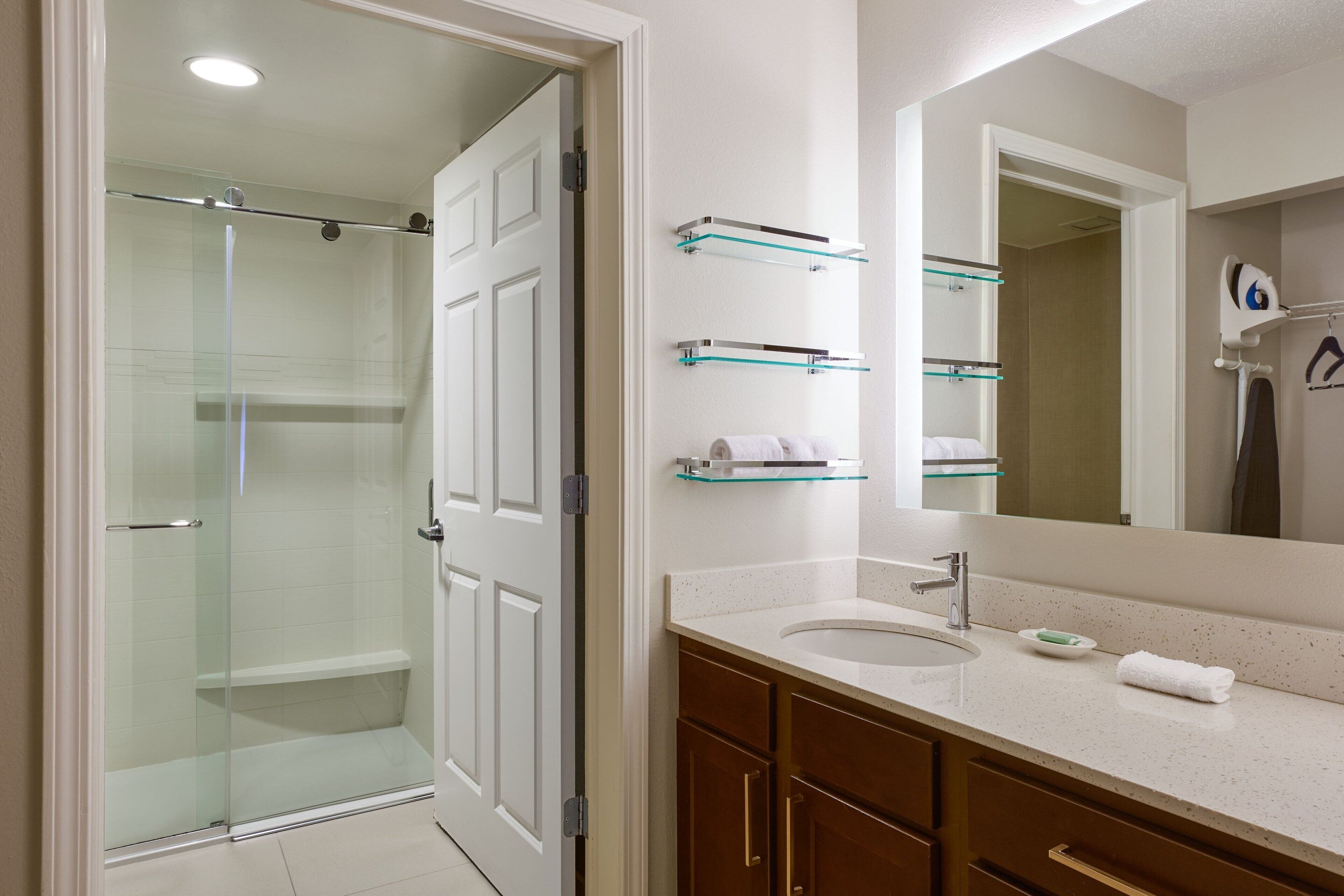 studio, 1 king bed with sofa bed | bathroom | hair dryer, towels