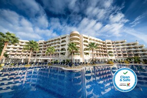 Indoor pool, outdoor pool, pool umbrellas
